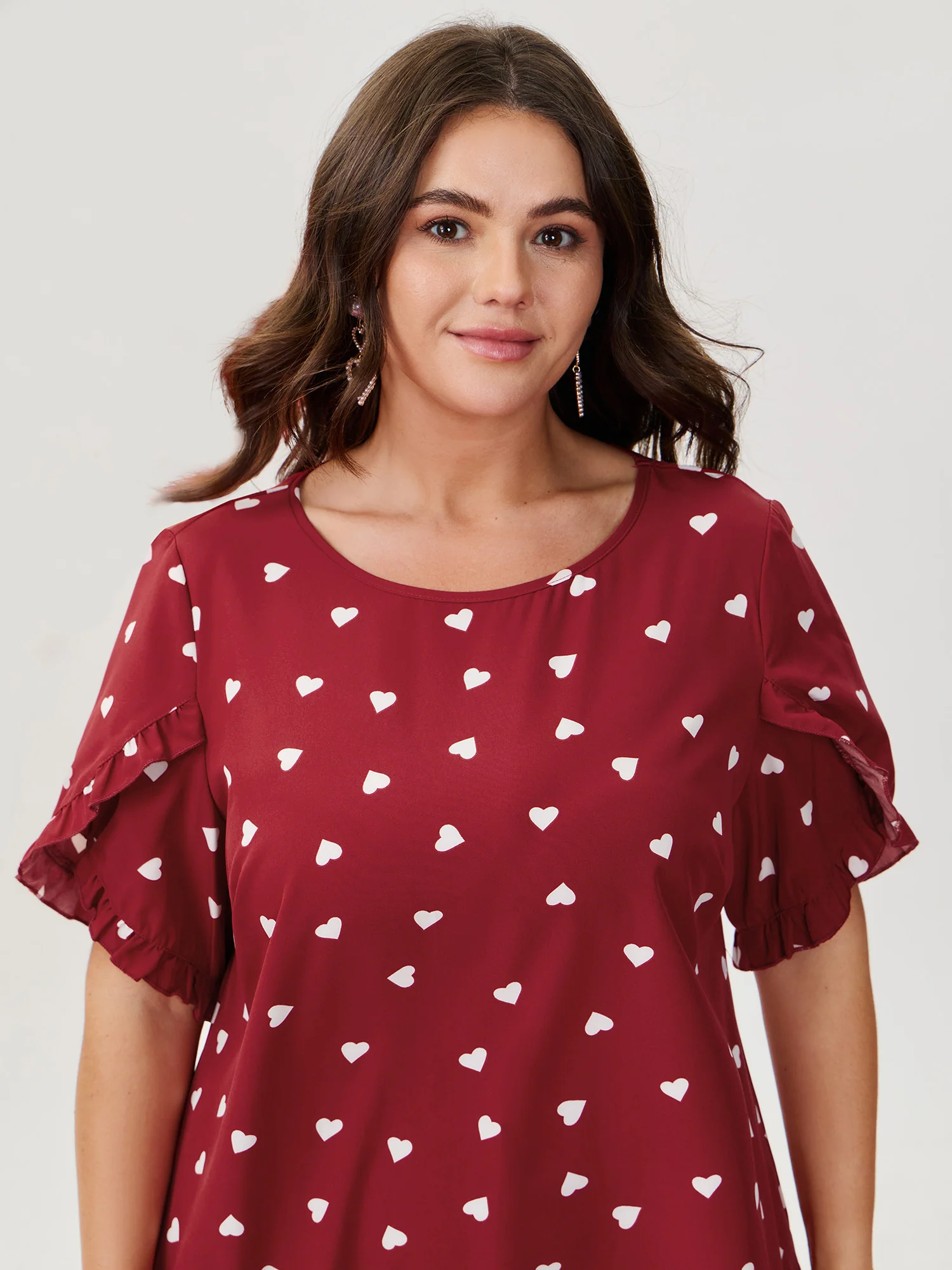 Ruffled Overlap Sleeve Heart Pattern Blouse - Image 3