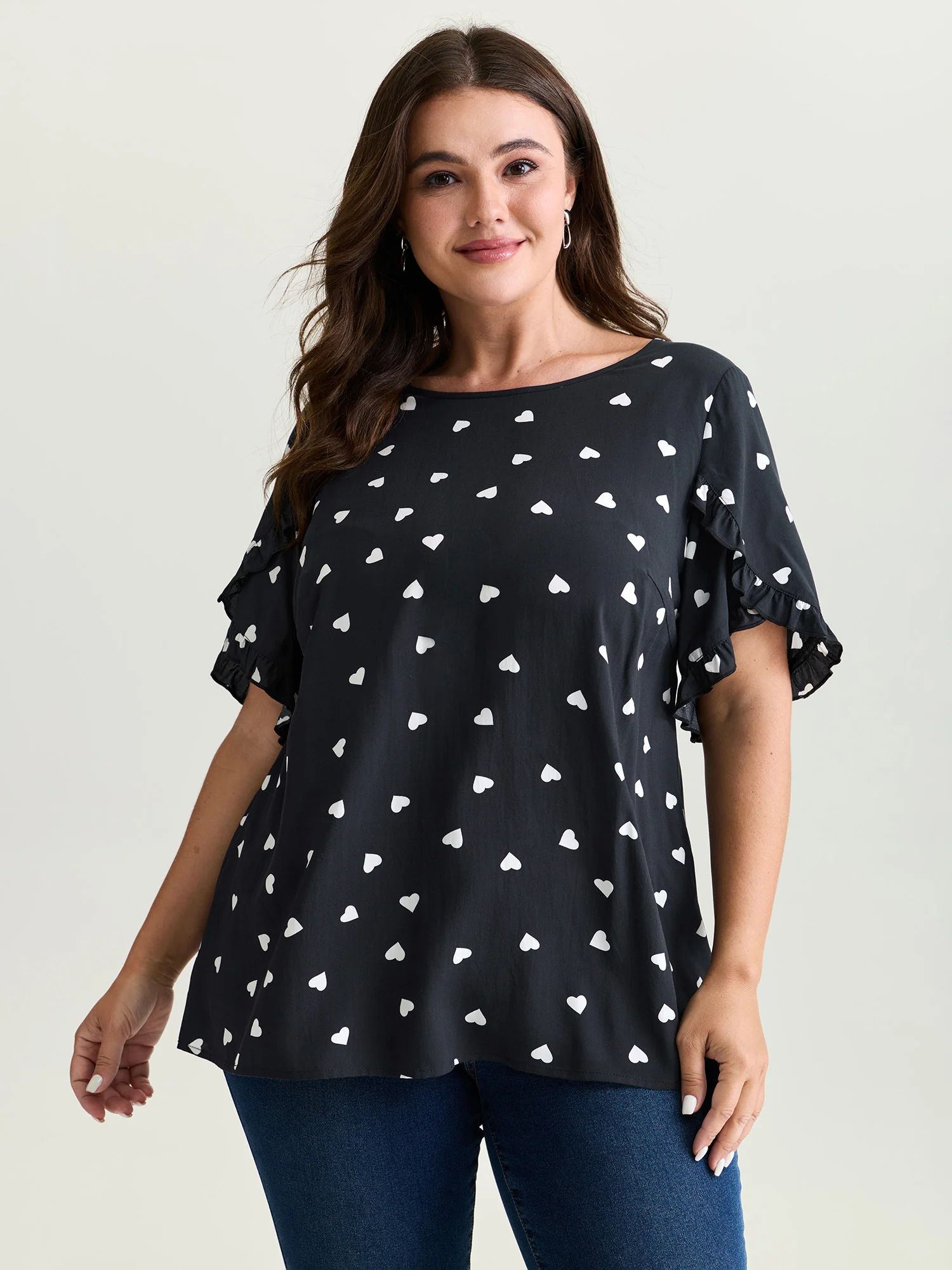 Ruffled Overlap Sleeve Heart Pattern Blouse - Image 8
