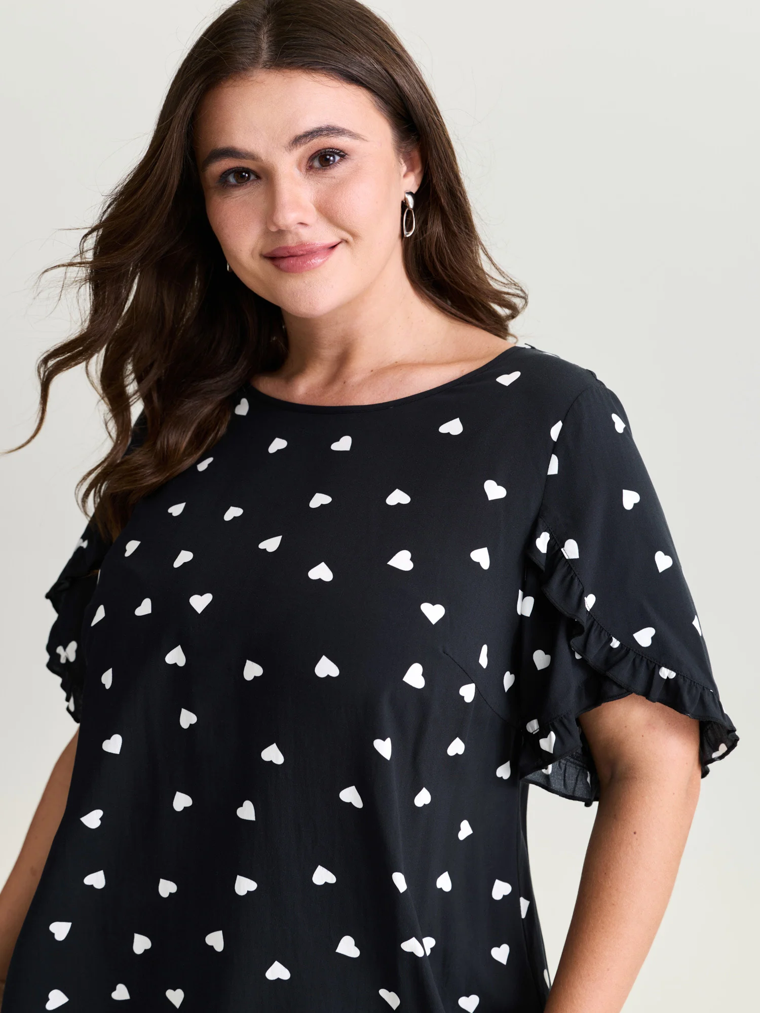 Ruffled Overlap Sleeve Heart Pattern Blouse - Image 9