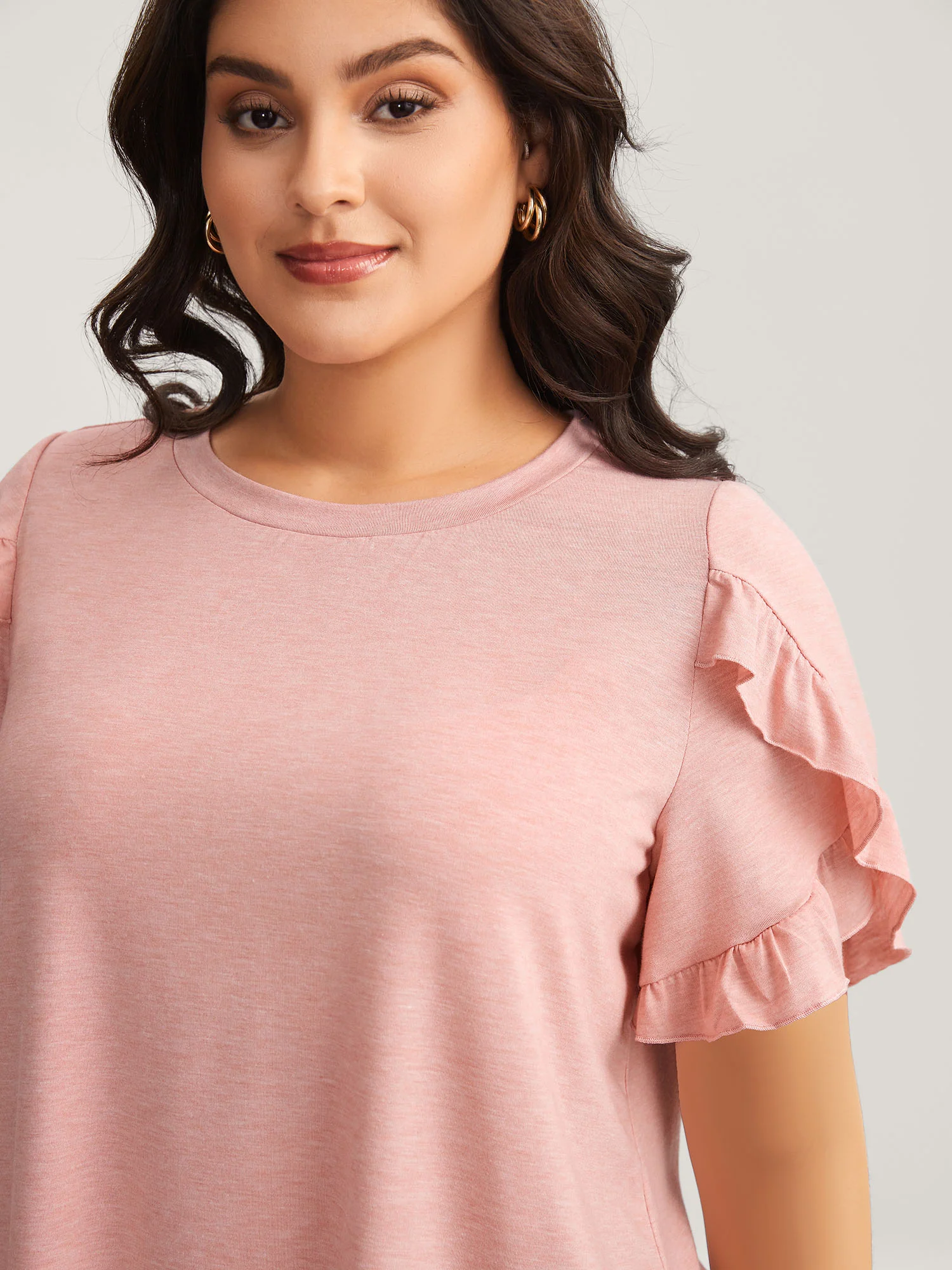 Ruffled Petal Sleeve Solid Knit Top - Image 2