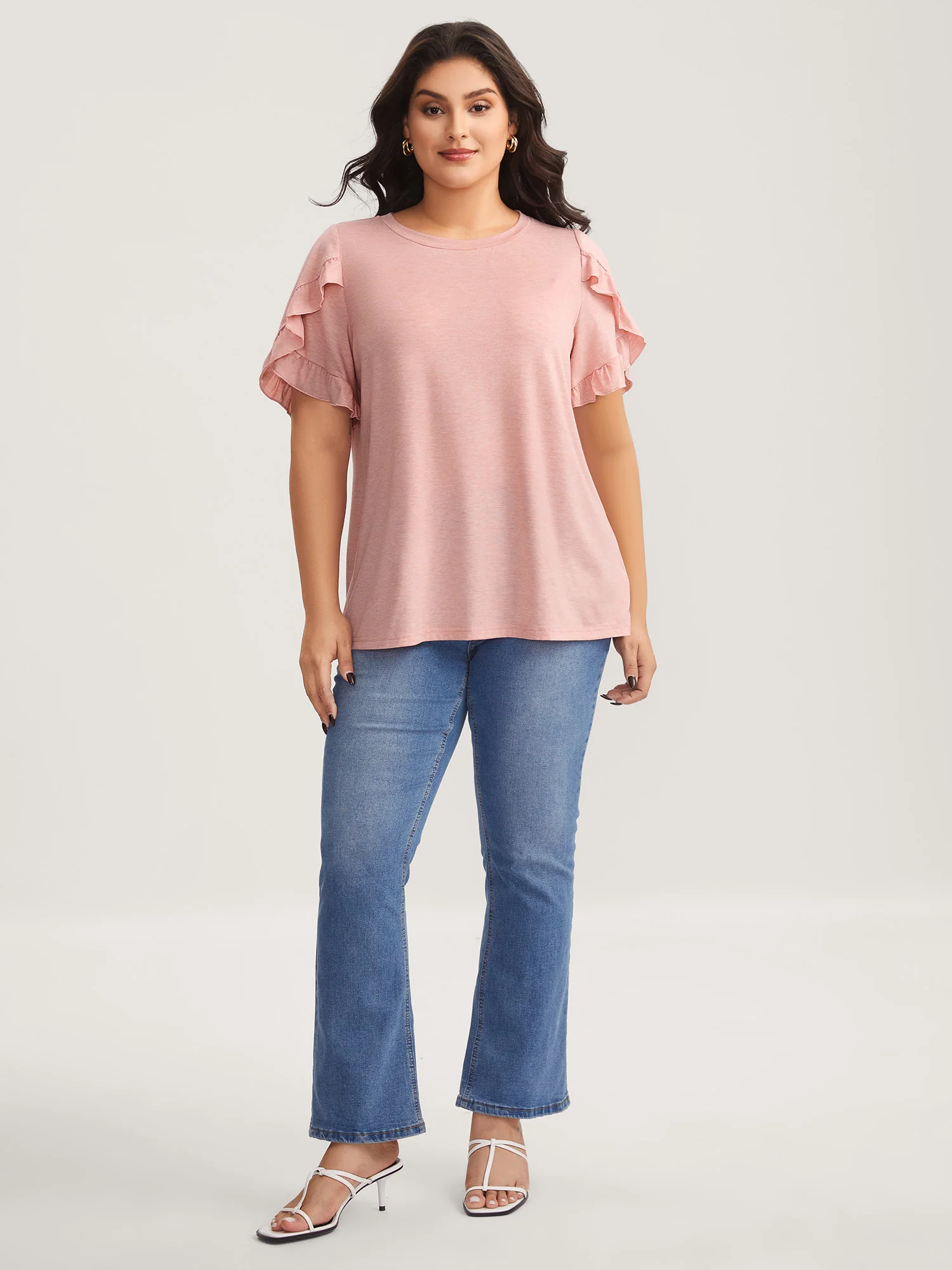 Ruffled Petal Sleeve Solid Knit Top - Image 3