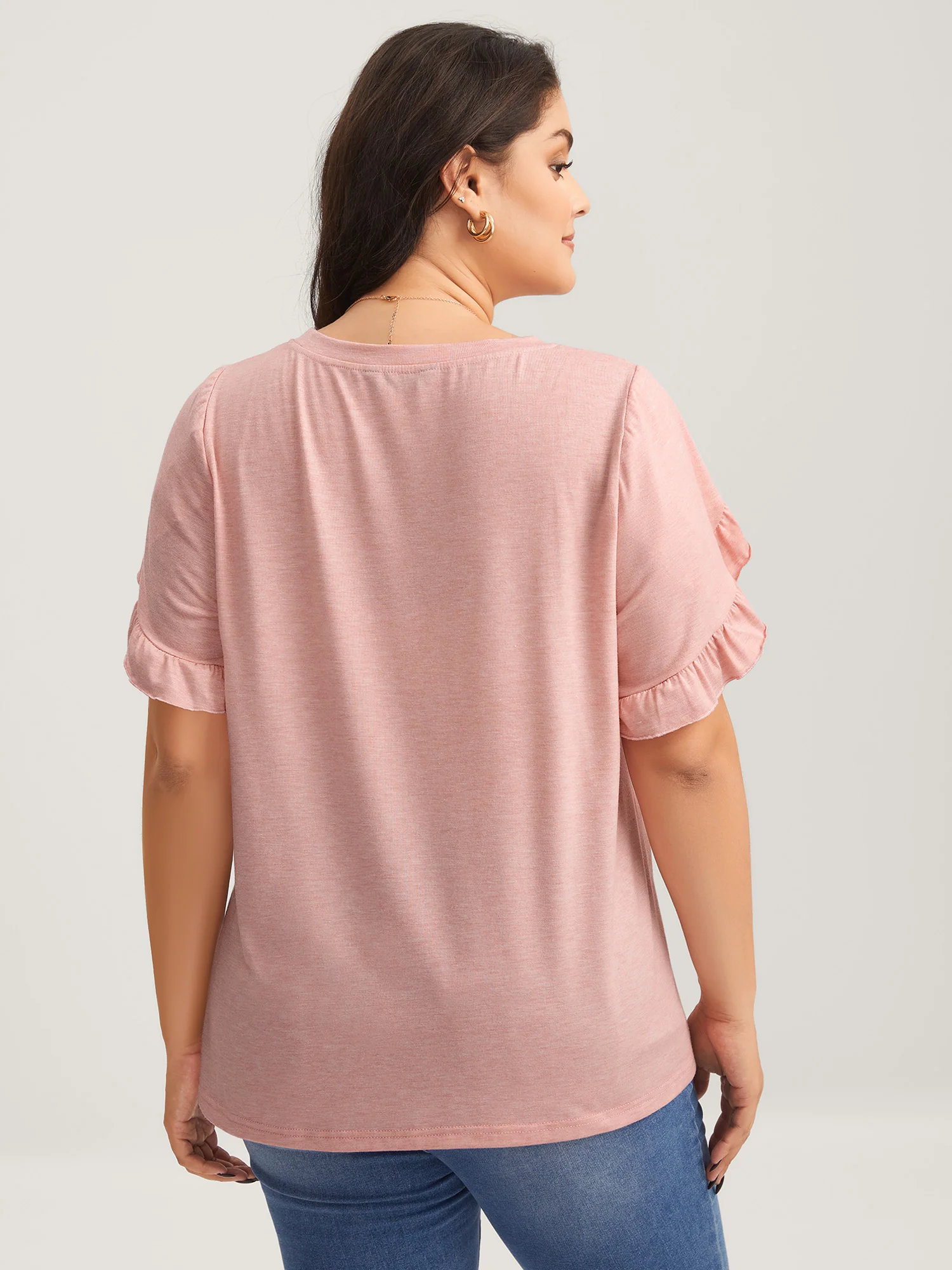 Ruffled Petal Sleeve Solid Knit Top - Image 4