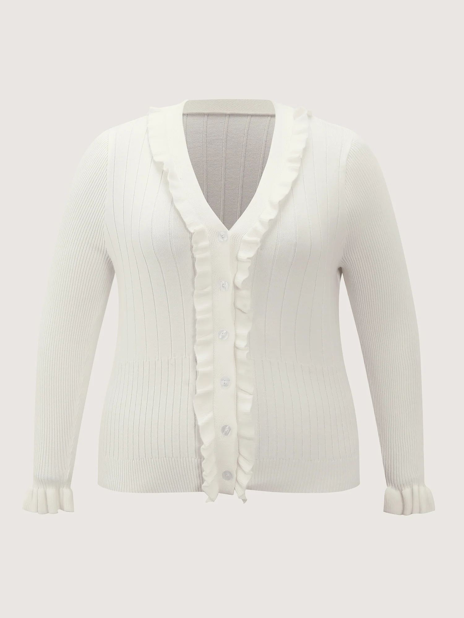 Ruffled Placket Striped Texture Knit Cardigan - Image 7