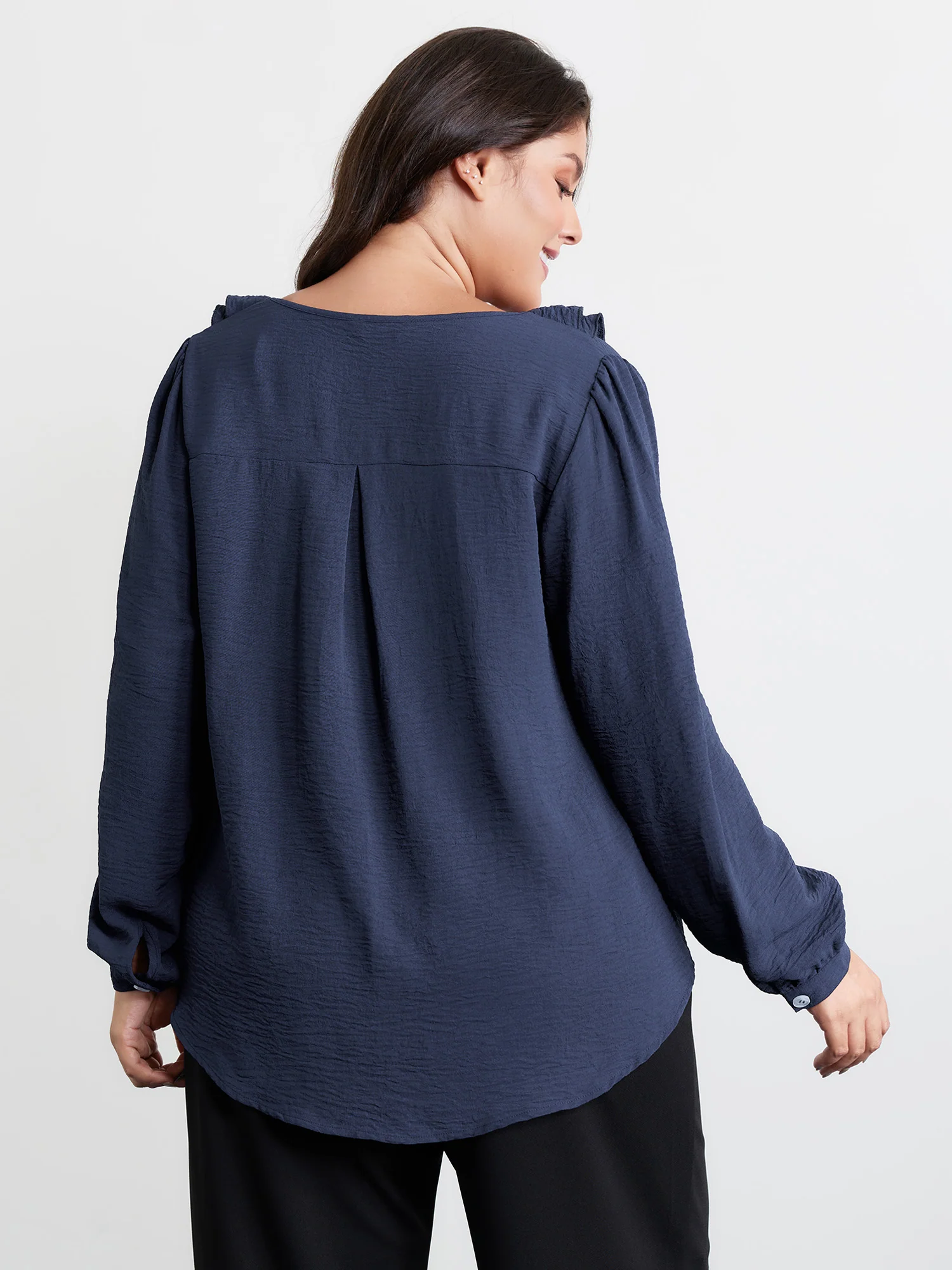 Ruffled Ribbon Neckline Pleated Blouse - Image 4