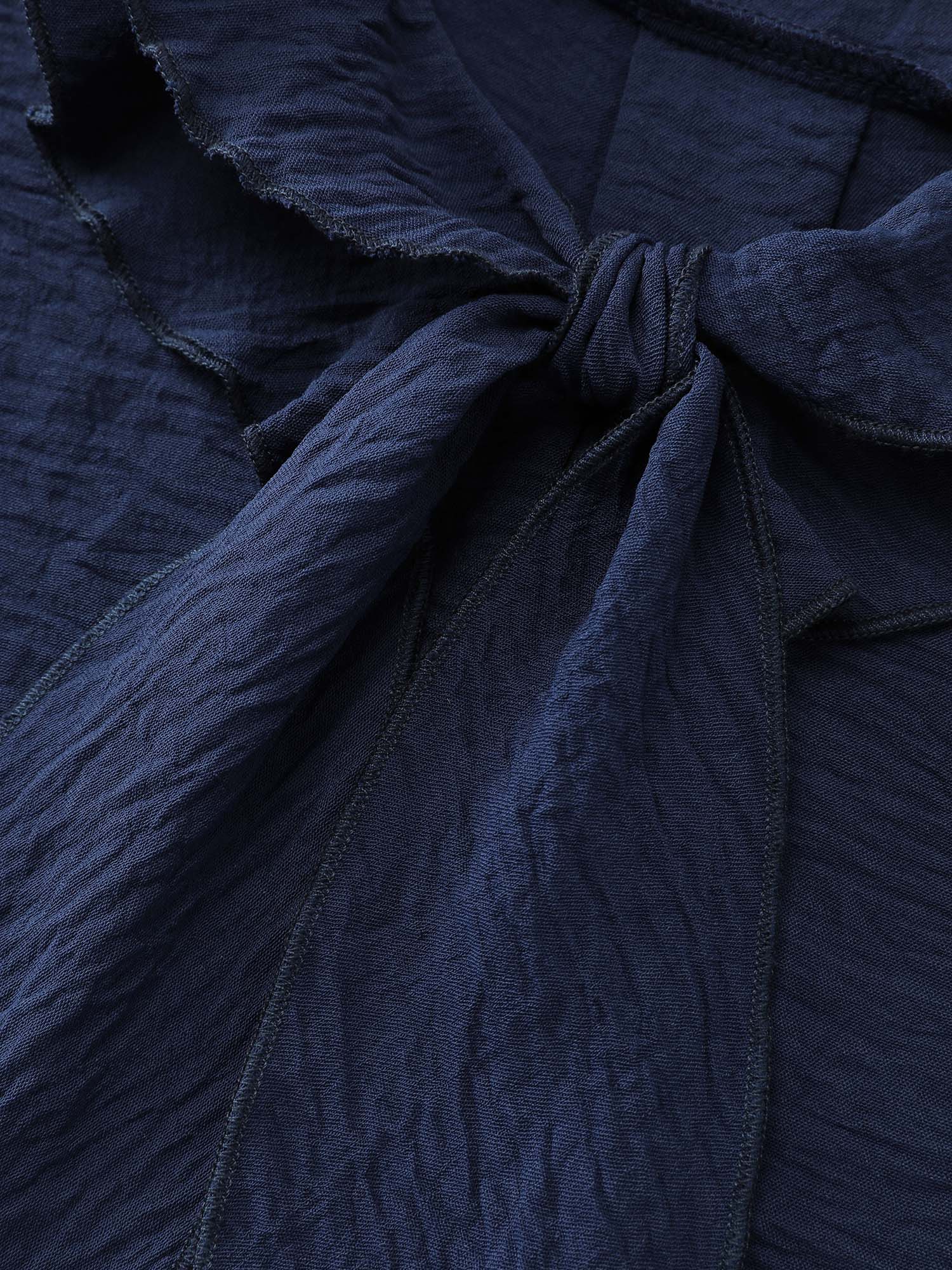 Ruffled Ribbon Neckline Pleated Blouse - Image 5