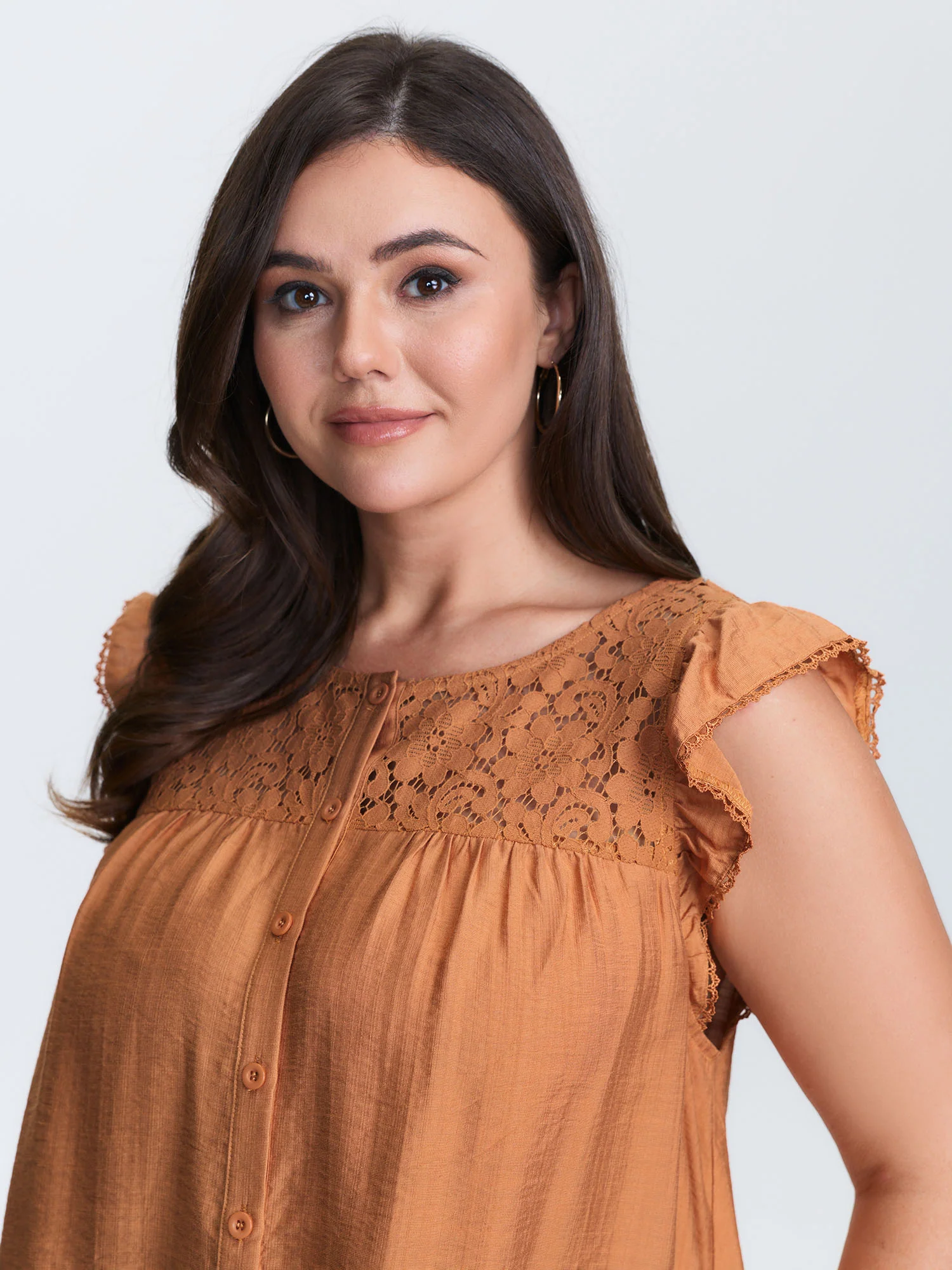 Ruffled Sleeve Button Detail Lace Tank Top - Image 2