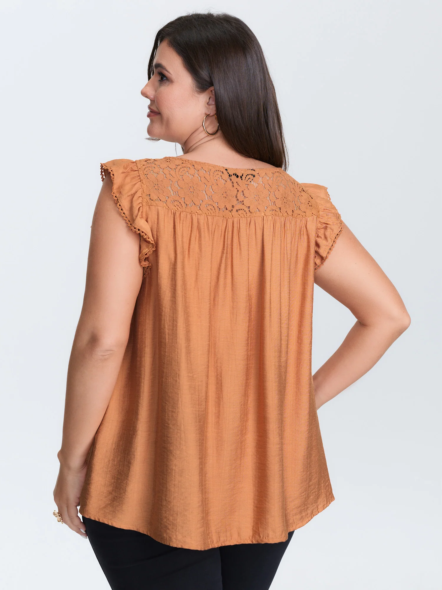 Ruffled Sleeve Button Detail Lace Tank Top - Image 4
