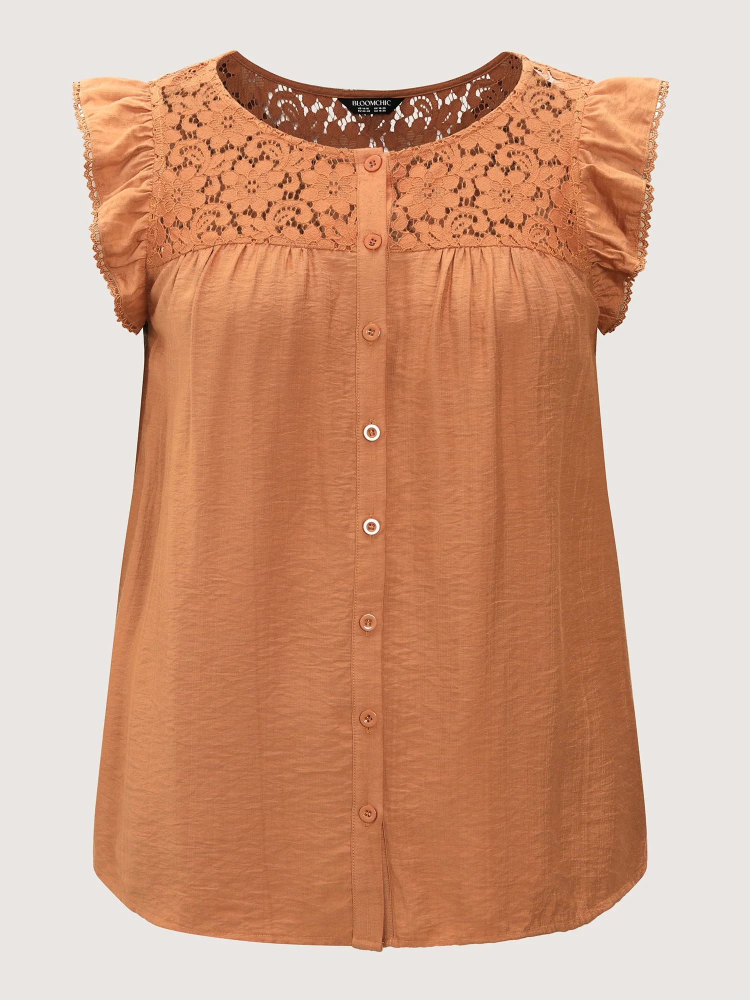 Ruffled Sleeve Button Detail Lace Tank Top - Image 7
