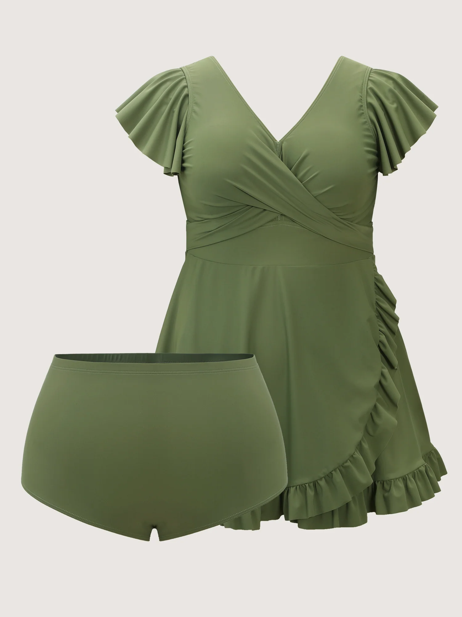Ruffled Sleeve Curvy Hem Swim Dress - Image 10