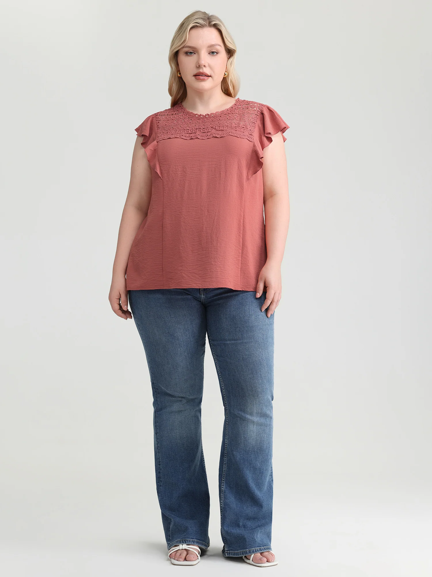 Ruffled Sleeve Pleated Front Lace Blouse - Image 3