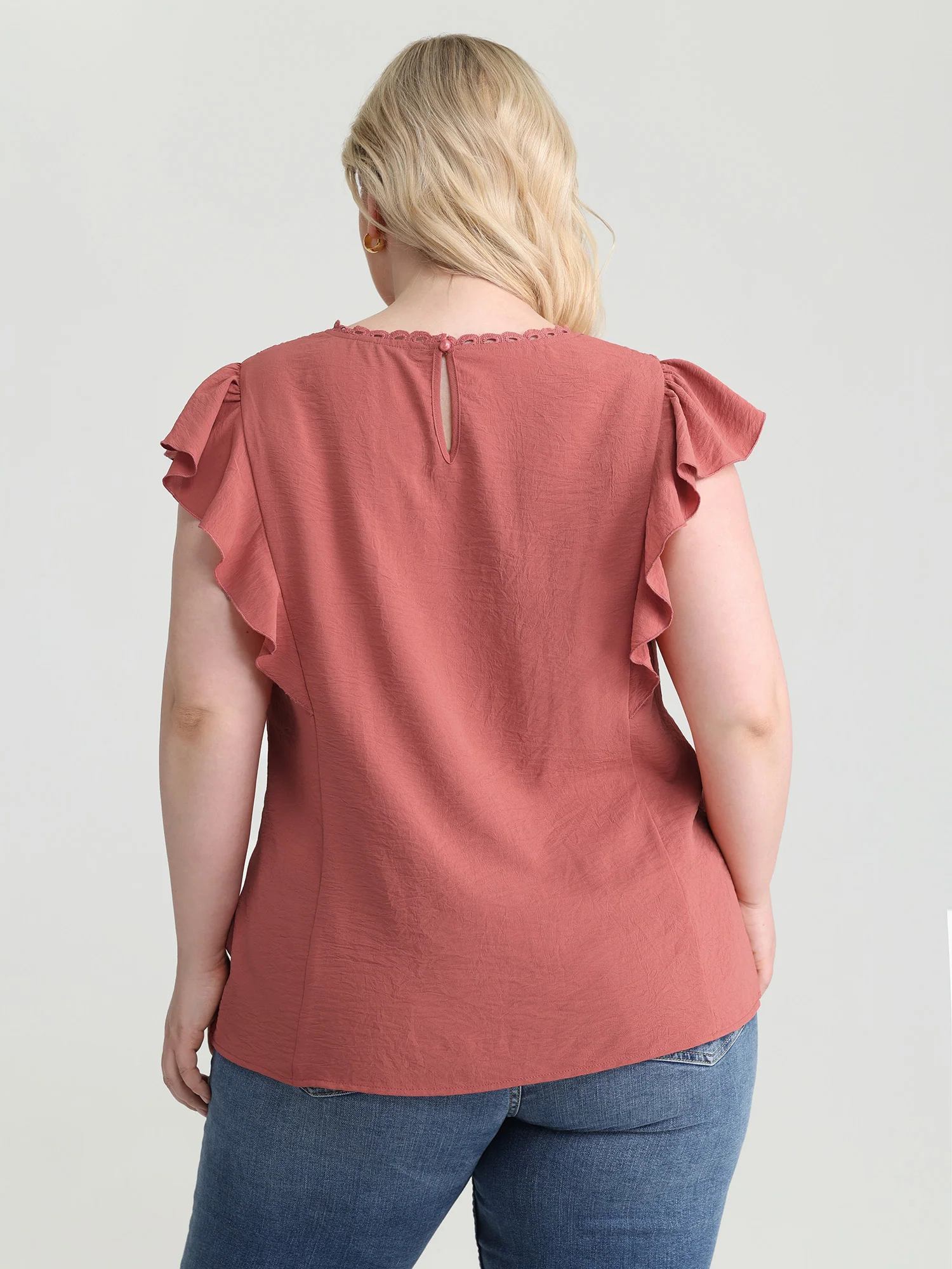 Ruffled Sleeve Pleated Front Lace Blouse - Image 4