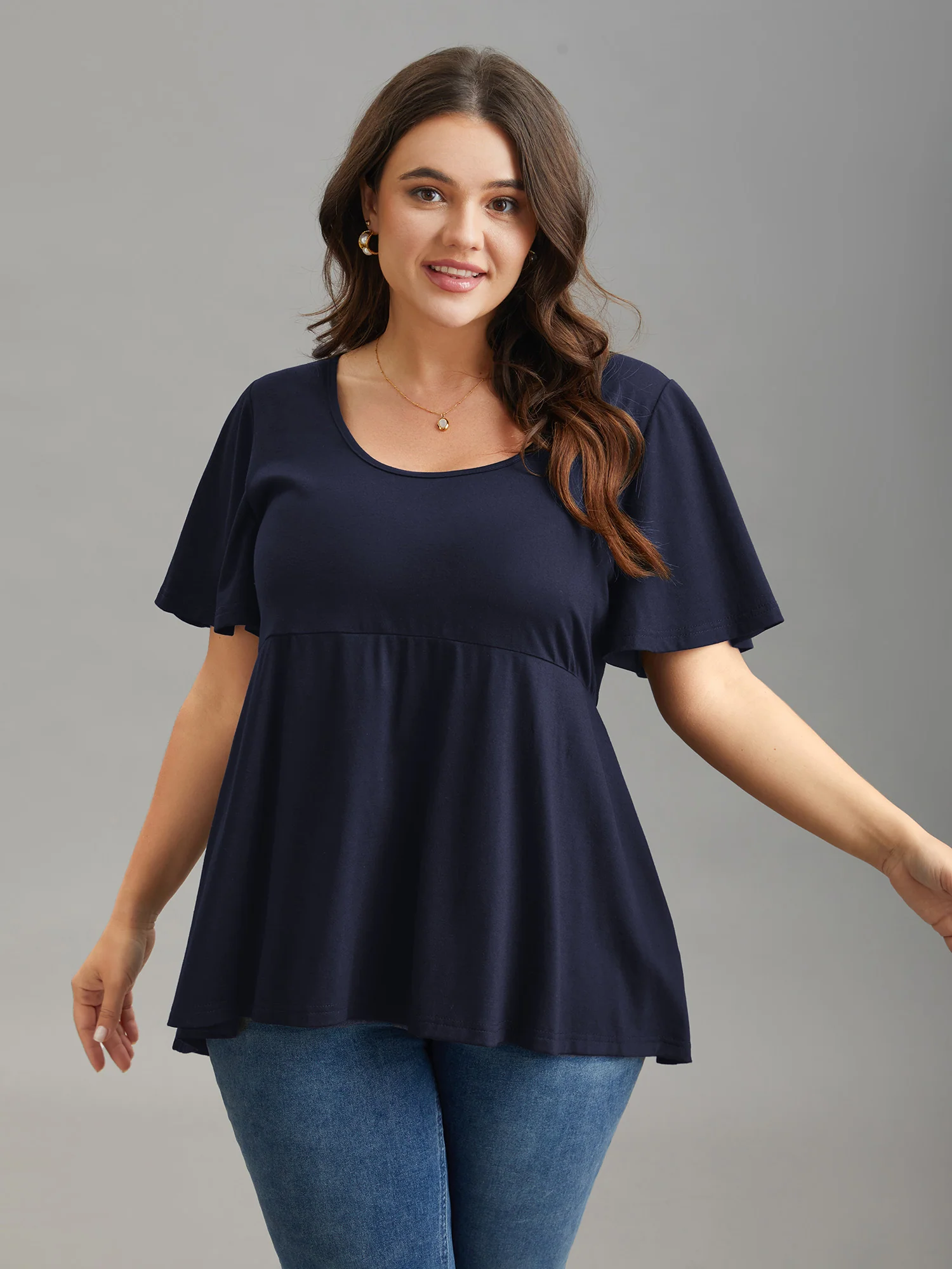 Ruffled Sleeve Round Neck Babydoll Top - Image 10