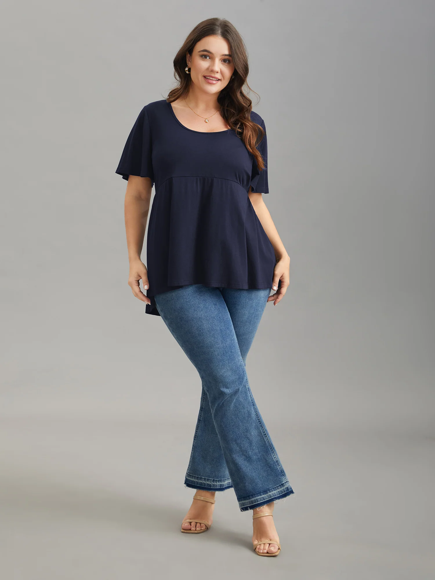 Ruffled Sleeve Round Neck Babydoll Top - Image 11