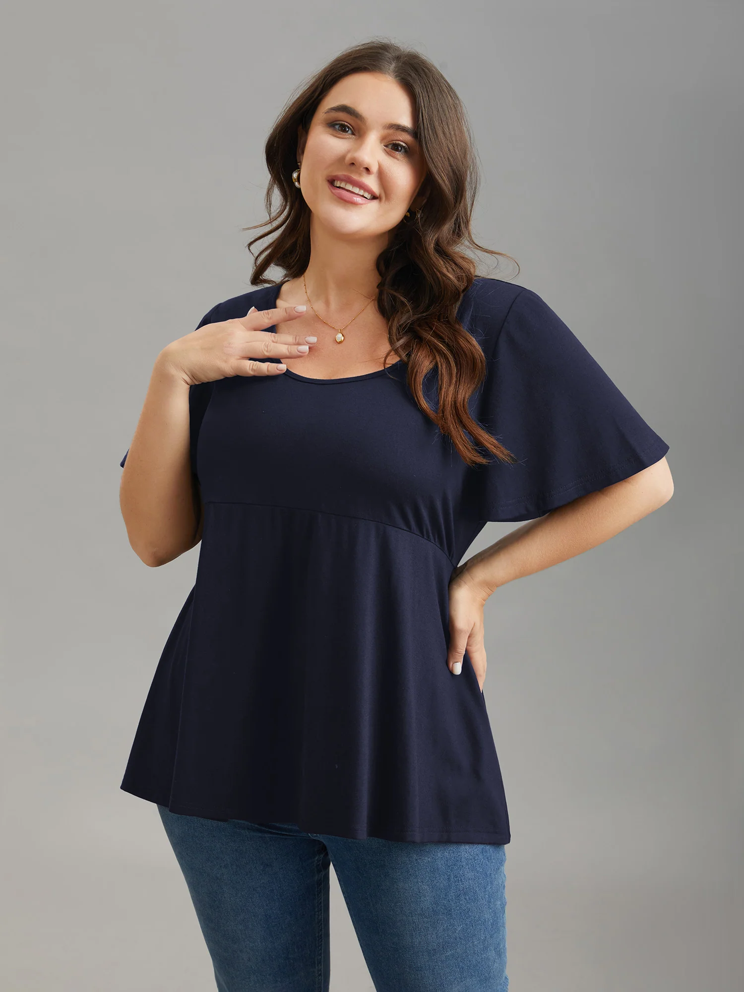 Ruffled Sleeve Round Neck Babydoll Top - Image 12