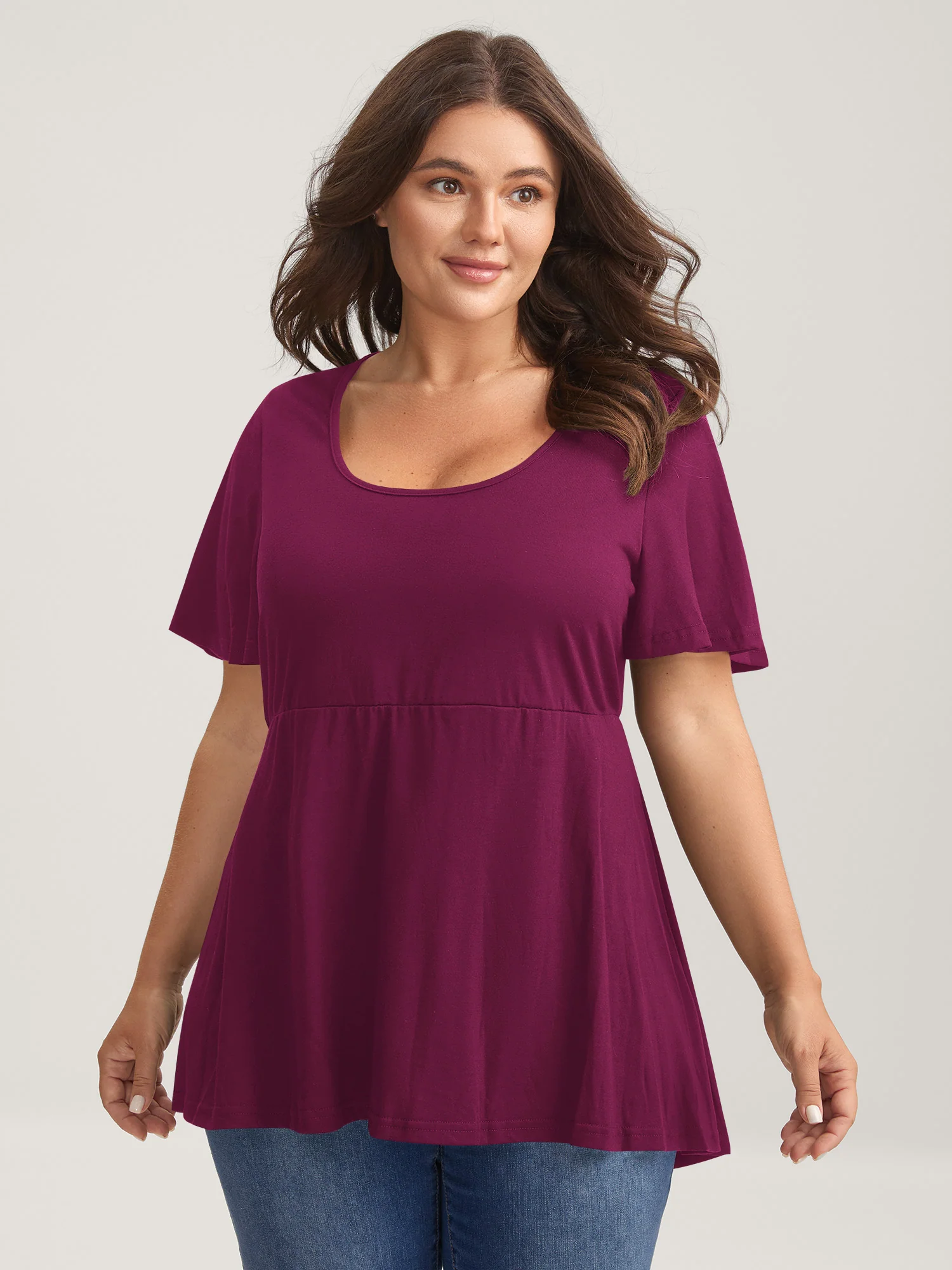 Ruffled Sleeve Round Neck Babydoll Top - Image 14