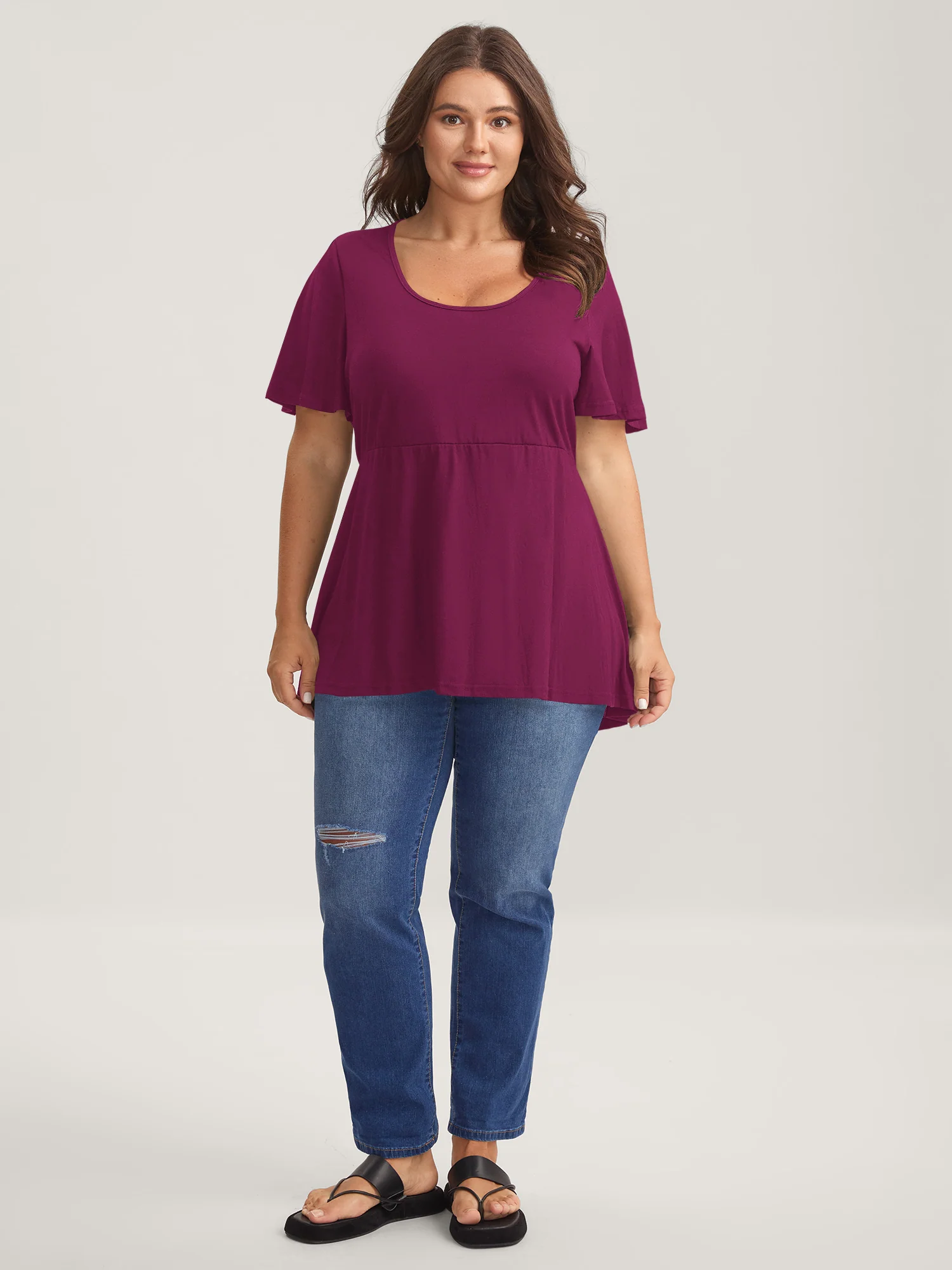 Ruffled Sleeve Round Neck Babydoll Top - Image 16