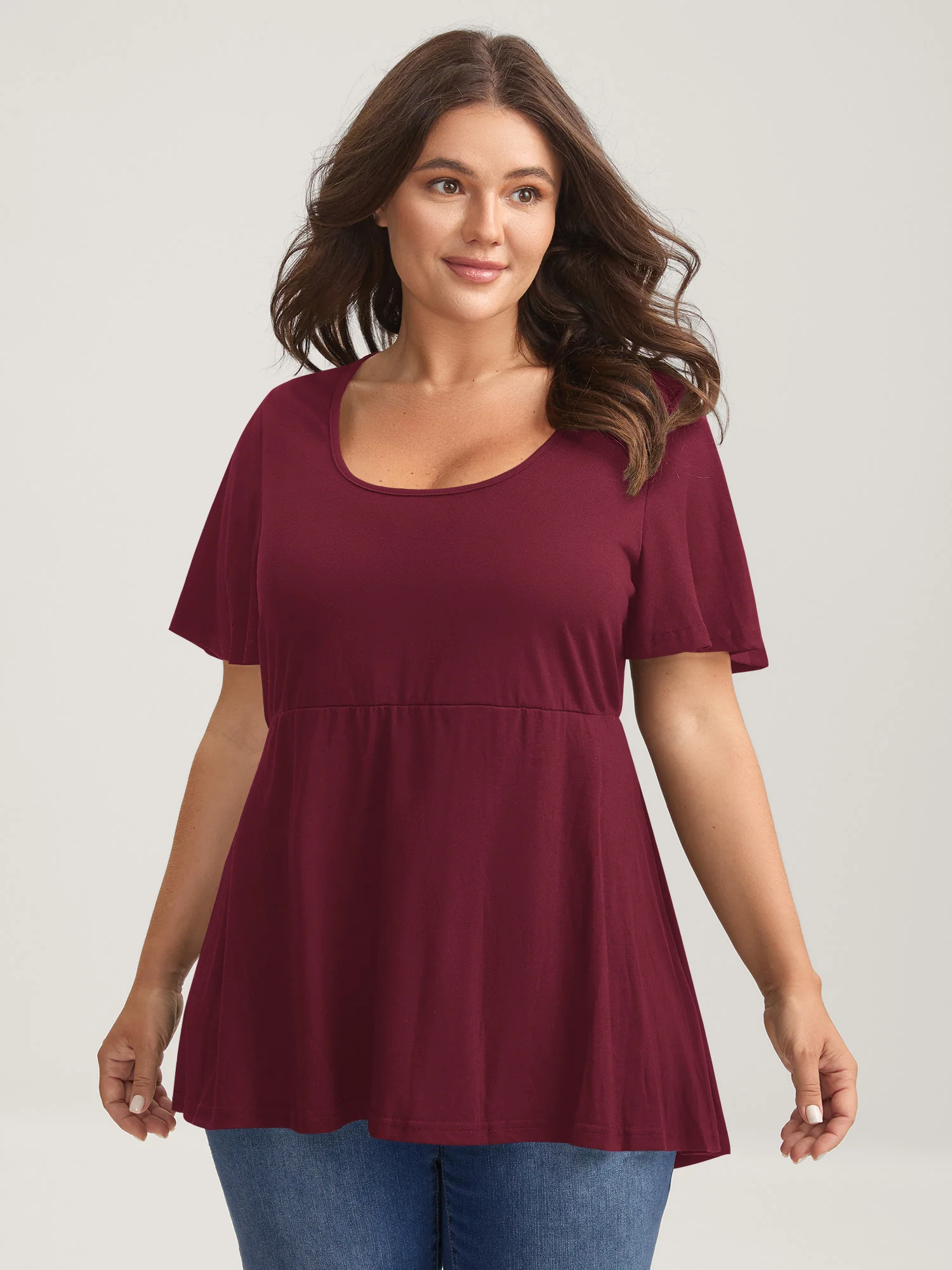 Ruffled Sleeve Round Neck Babydoll Top - Image 18