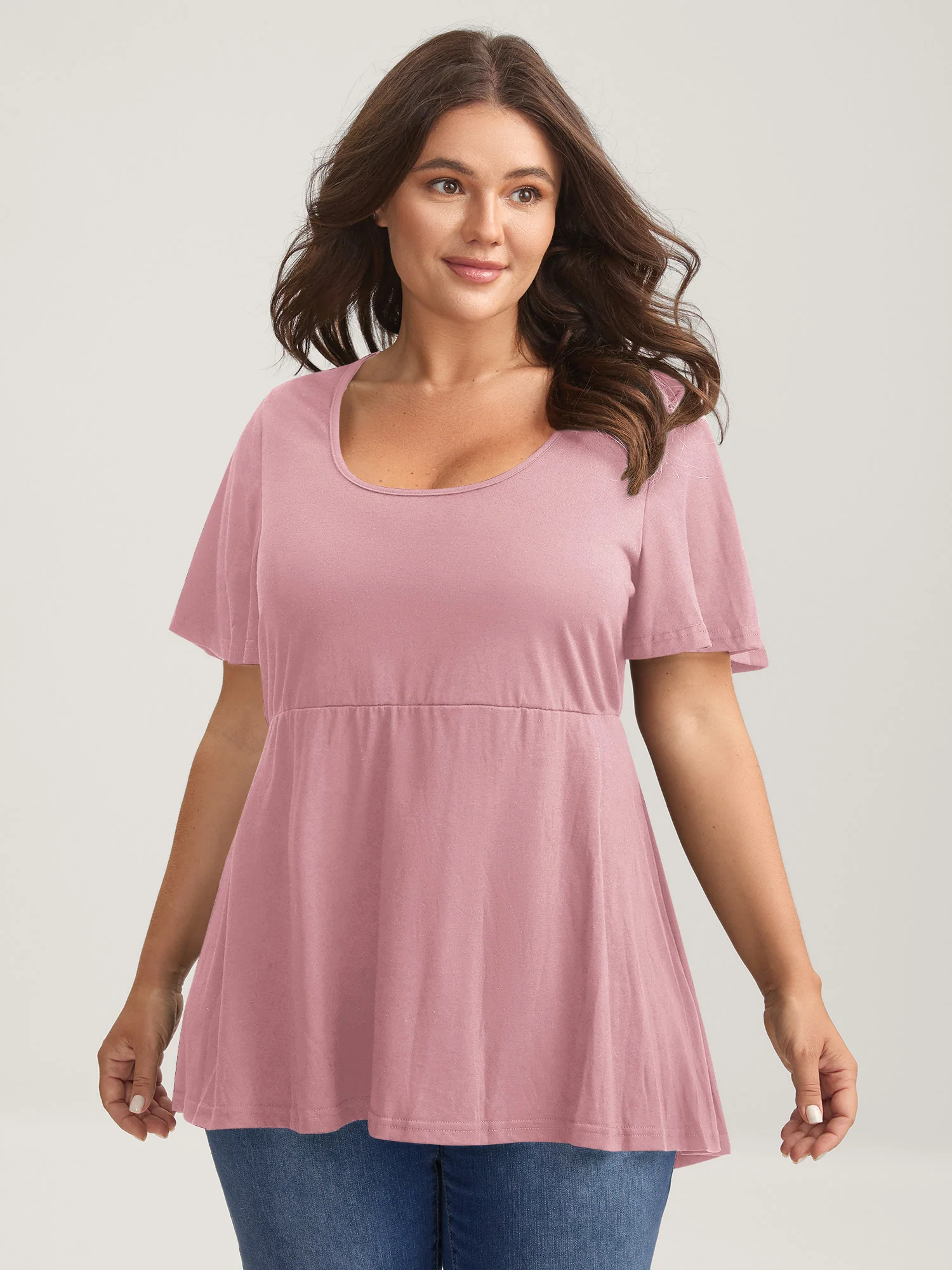 Ruffled Sleeve Round Neck Babydoll Top - Image 22