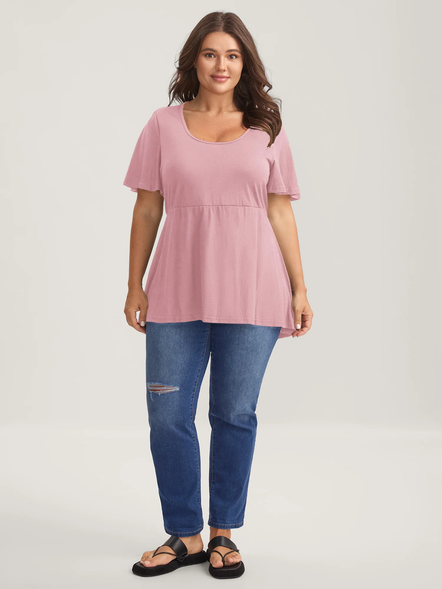 Ruffled Sleeve Round Neck Babydoll Top - Image 24