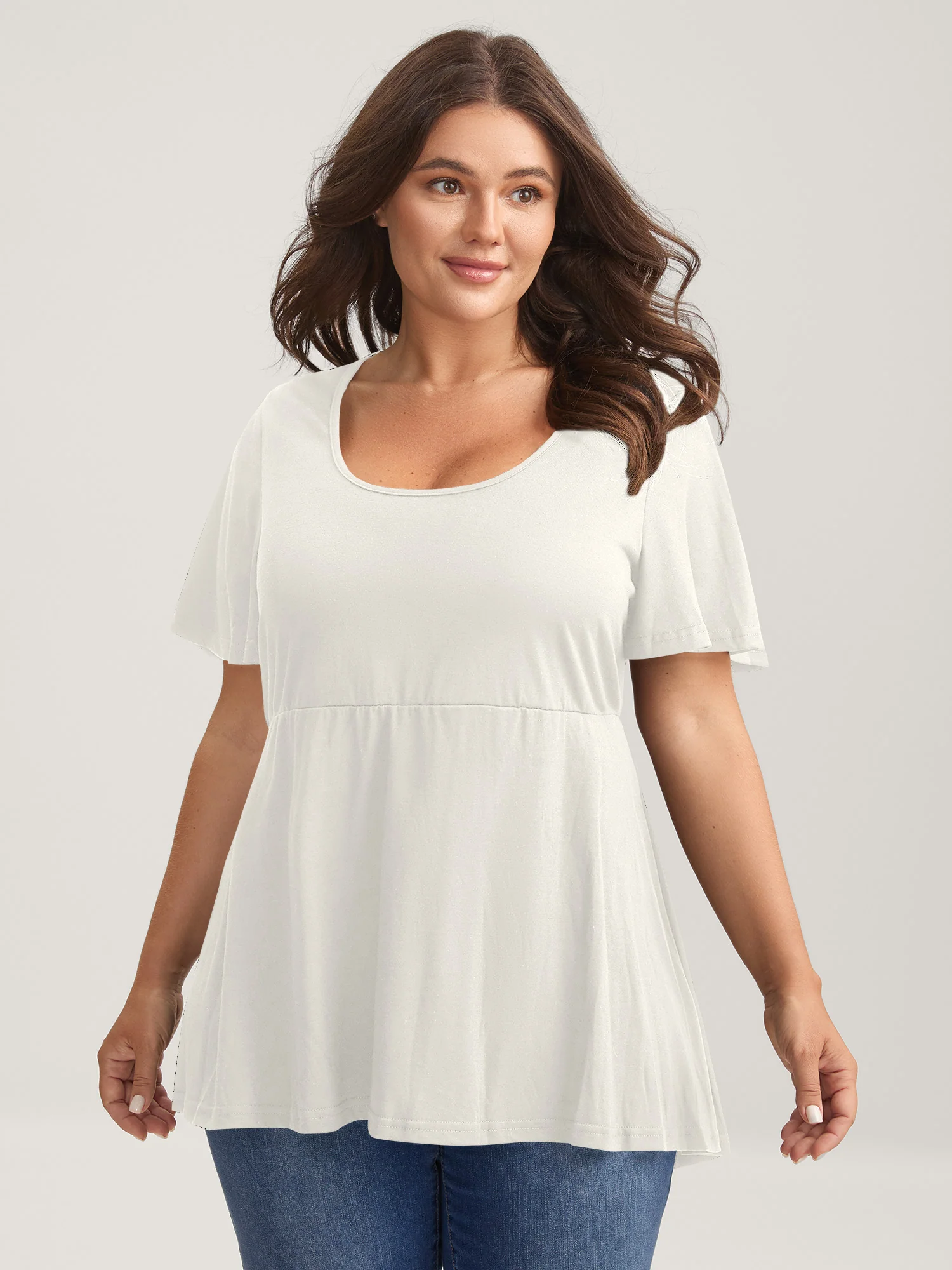 Ruffled Sleeve Round Neck Babydoll Top - Image 26