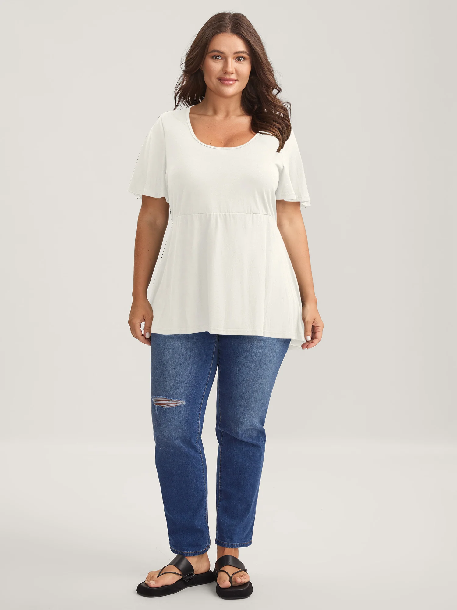 Ruffled Sleeve Round Neck Babydoll Top - Image 28