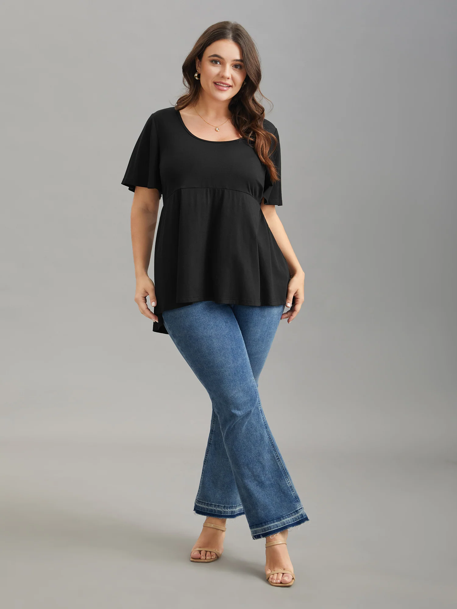 Ruffled Sleeve Round Neck Babydoll Top - Image 3