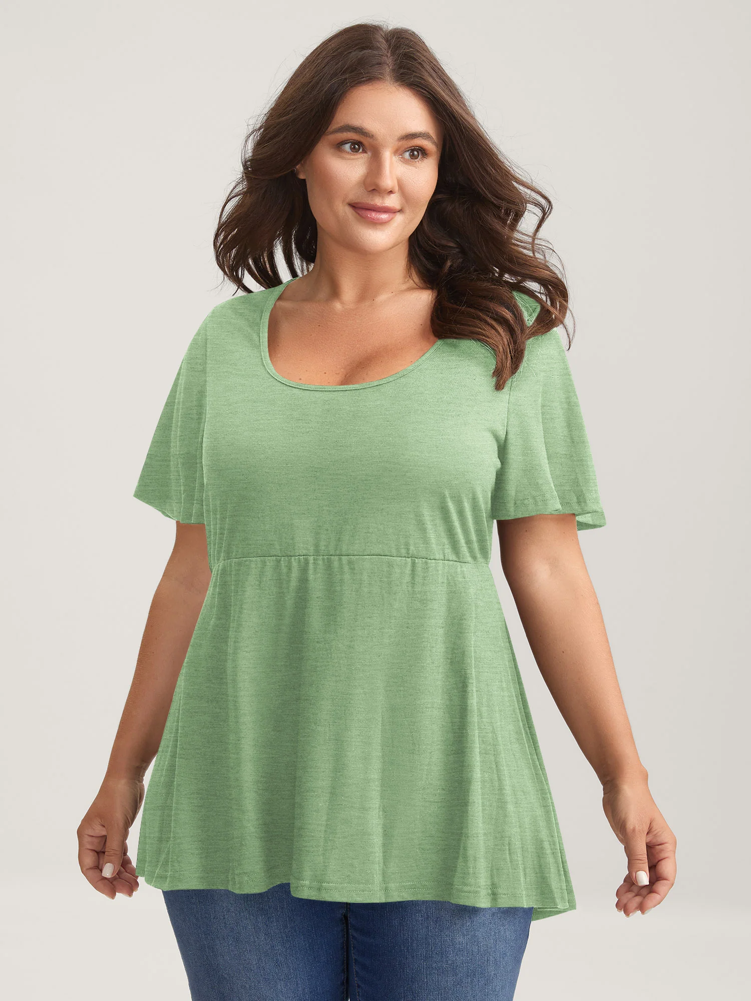 Ruffled Sleeve Round Neck Babydoll Top - Image 30