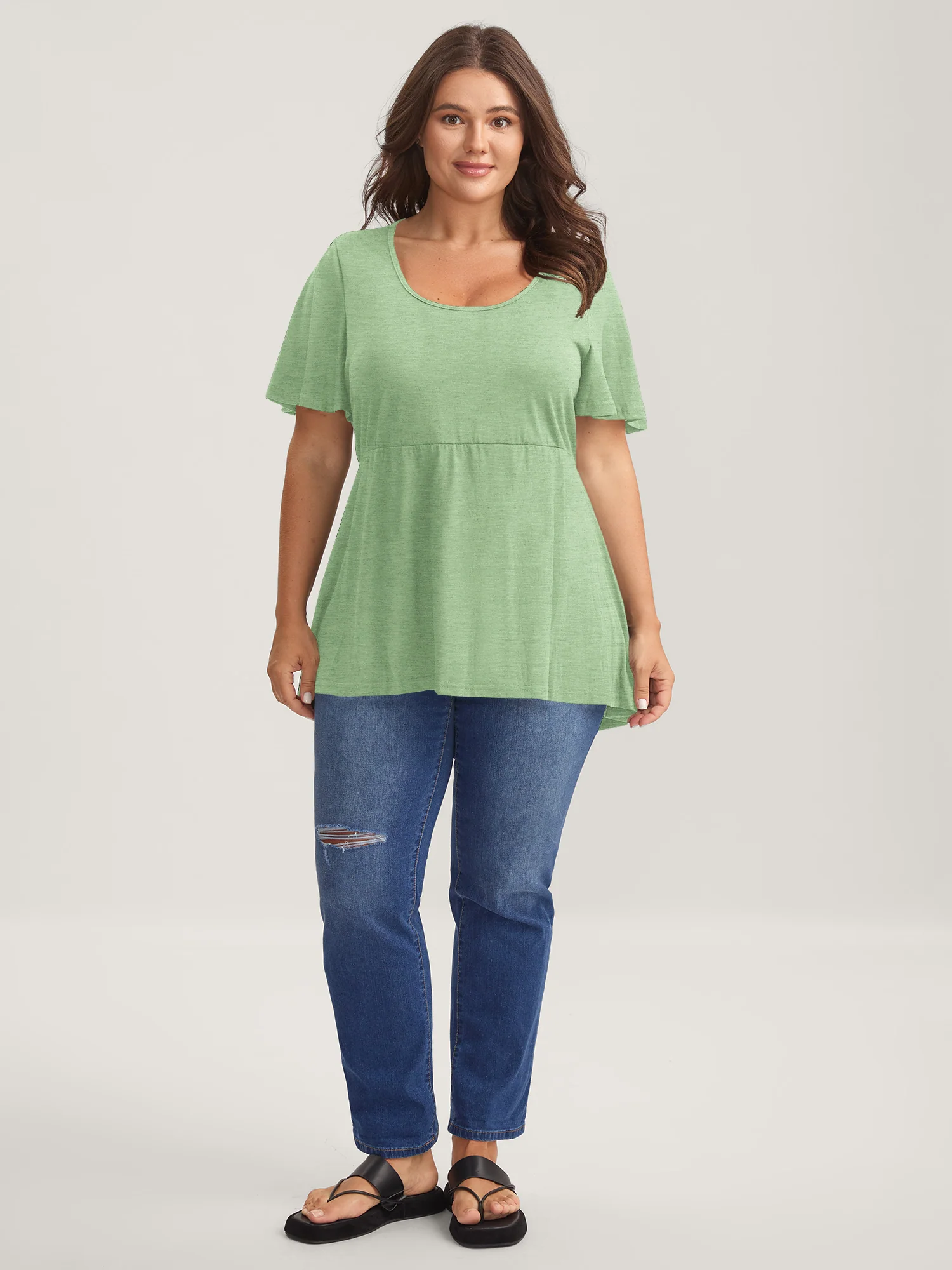 Ruffled Sleeve Round Neck Babydoll Top - Image 32