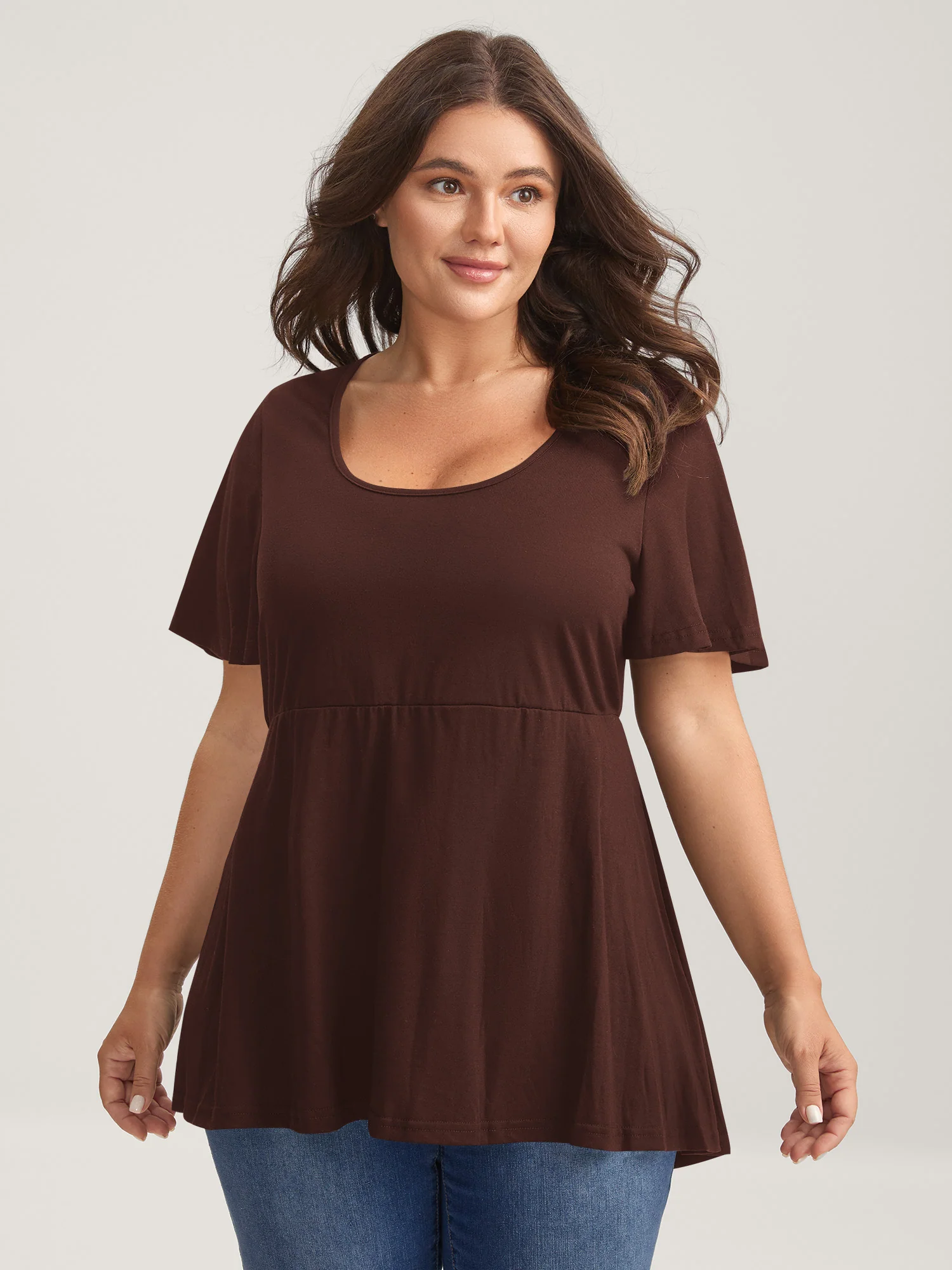 Ruffled Sleeve Round Neck Babydoll Top - Image 34