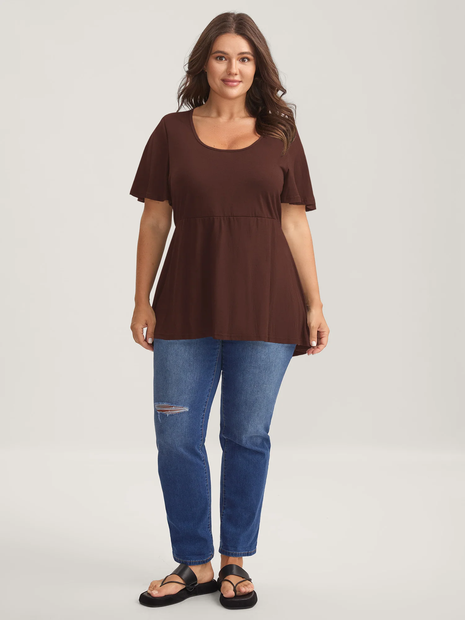 Ruffled Sleeve Round Neck Babydoll Top - Image 36