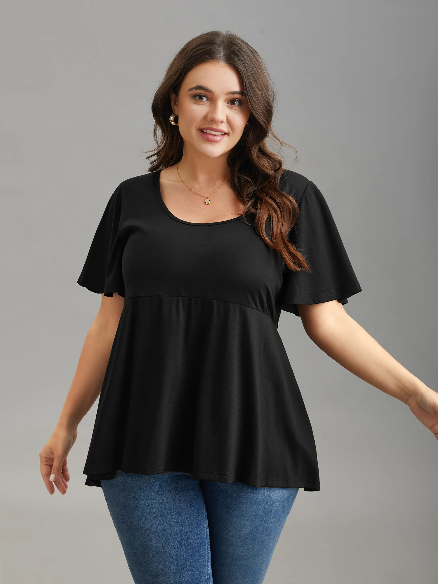 Ruffled Sleeve Round Neck Babydoll Top - Image 4