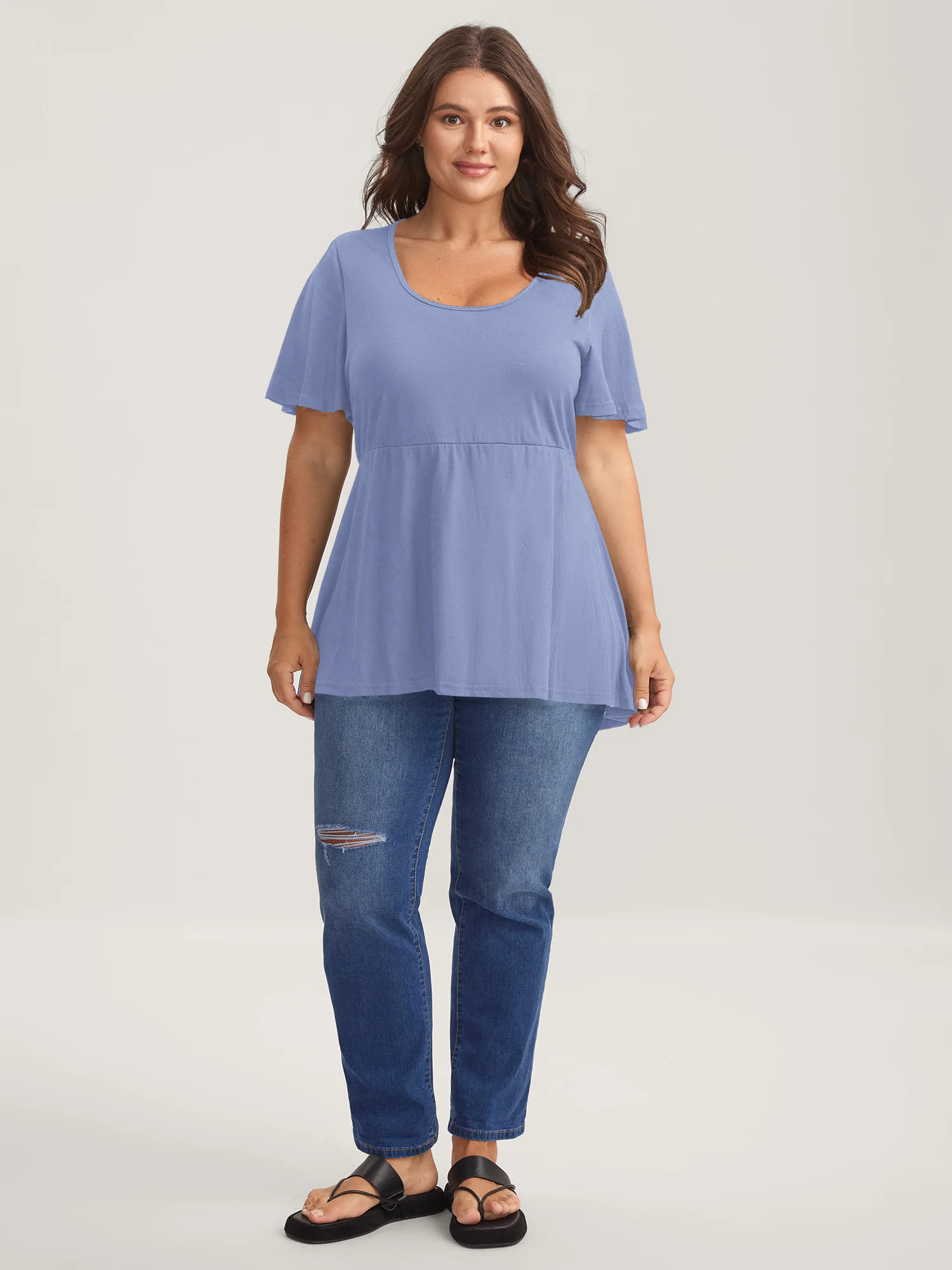 Ruffled Sleeve Round Neck Babydoll Top - Image 40