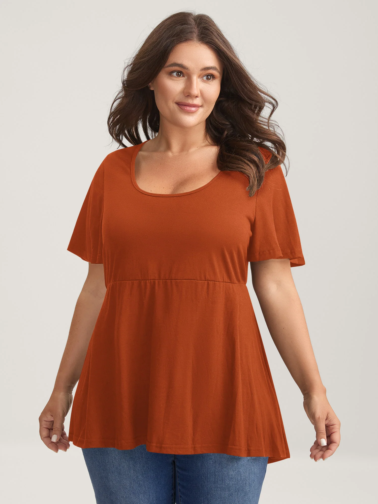 Ruffled Sleeve Round Neck Babydoll Top - Image 42