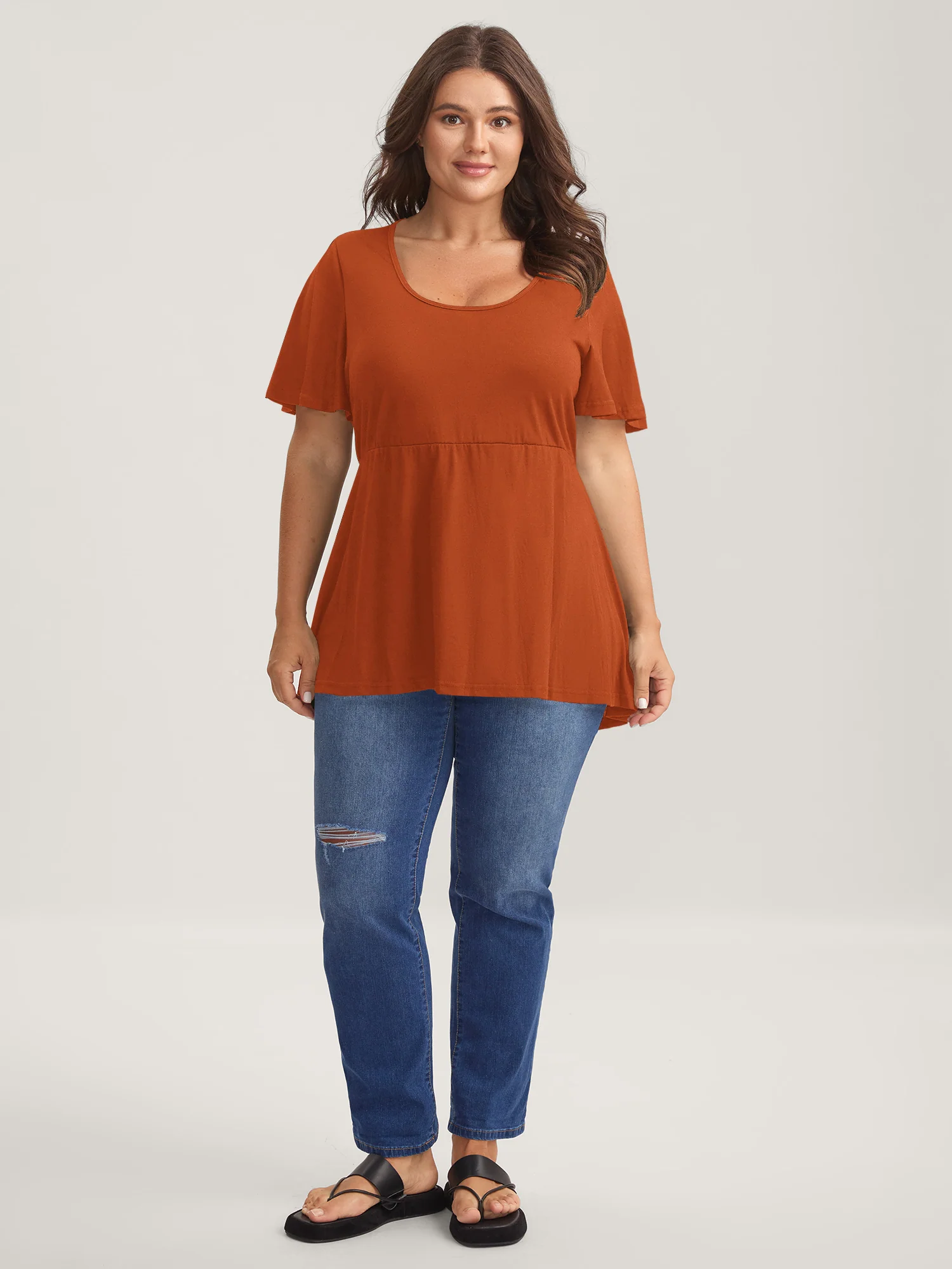 Ruffled Sleeve Round Neck Babydoll Top - Image 44