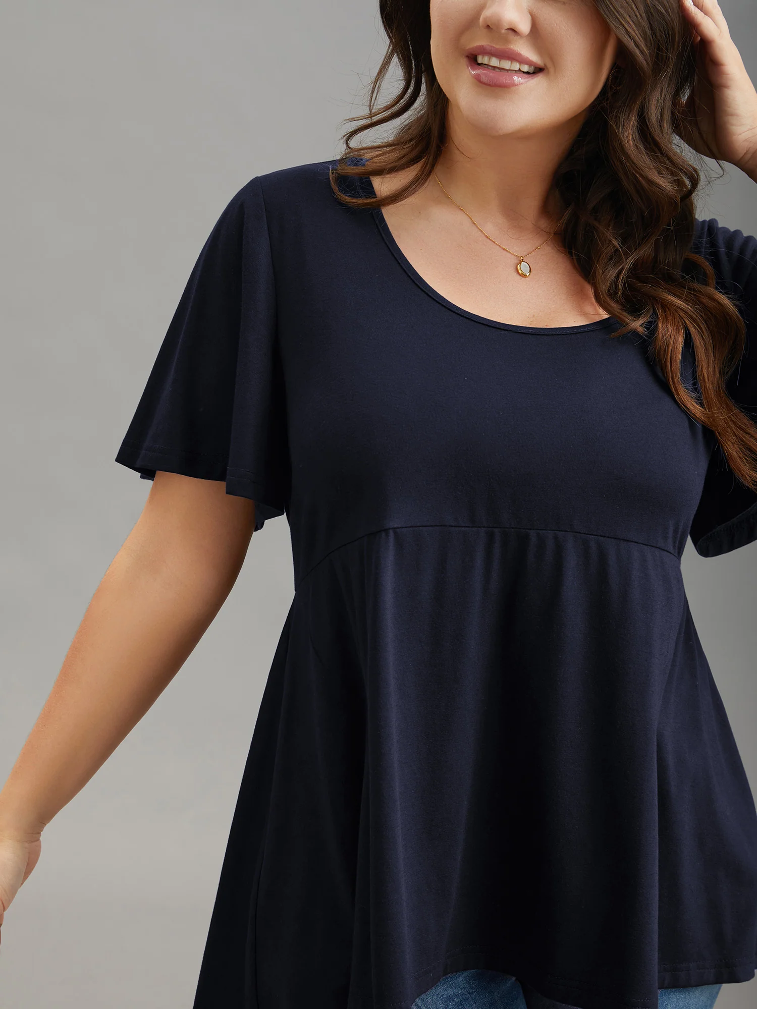 Ruffled Sleeve Round Neck Babydoll Top - Image 9