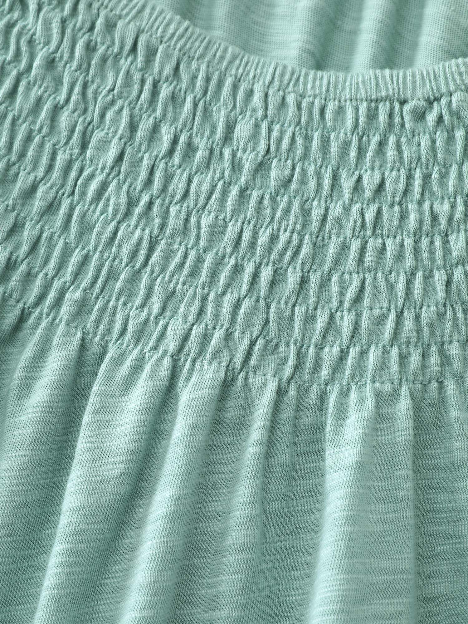 Ruffled Sleeve Shirred Neckline Plain Top - Image 5