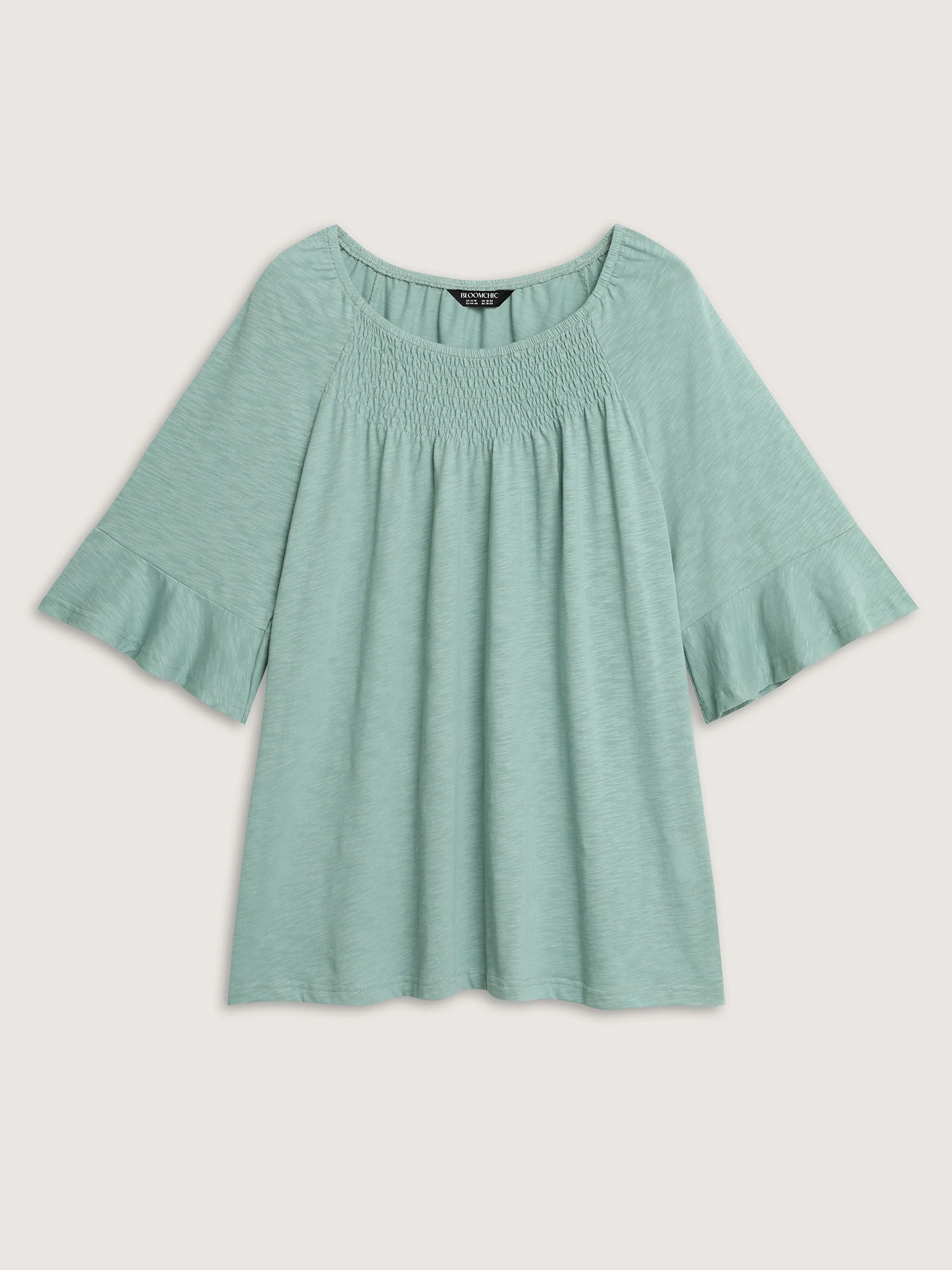 Ruffled Sleeve Shirred Neckline Plain Top - Image 7