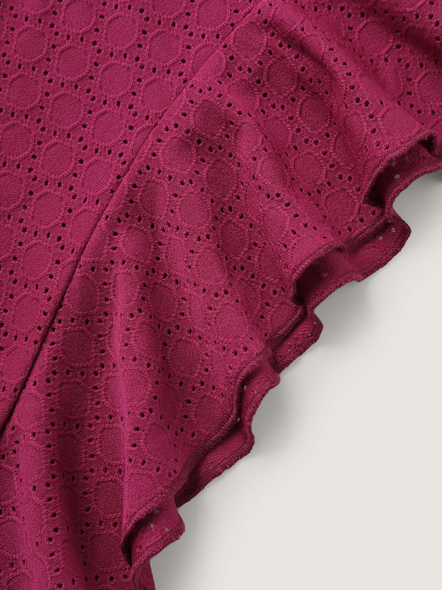 Ruffled Sleeve Textured Cut-Out Neck T-Shirt - Image 6