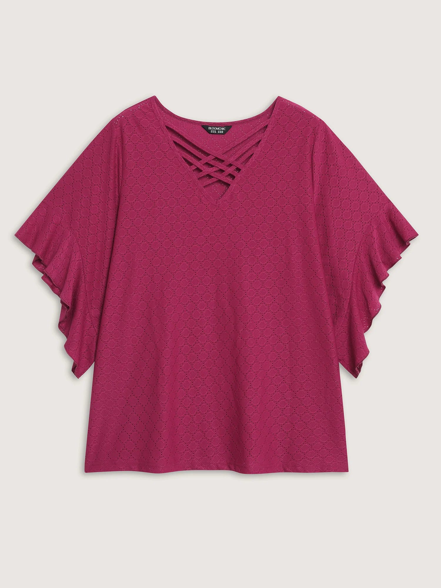 Ruffled Sleeve Textured Cut-Out Neck T-Shirt - Image 7