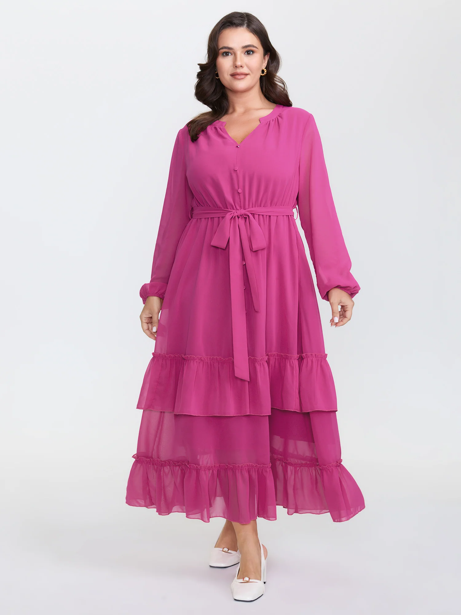 Ruffled Stretchy Waist-Tie Maxi Dress - Image 3