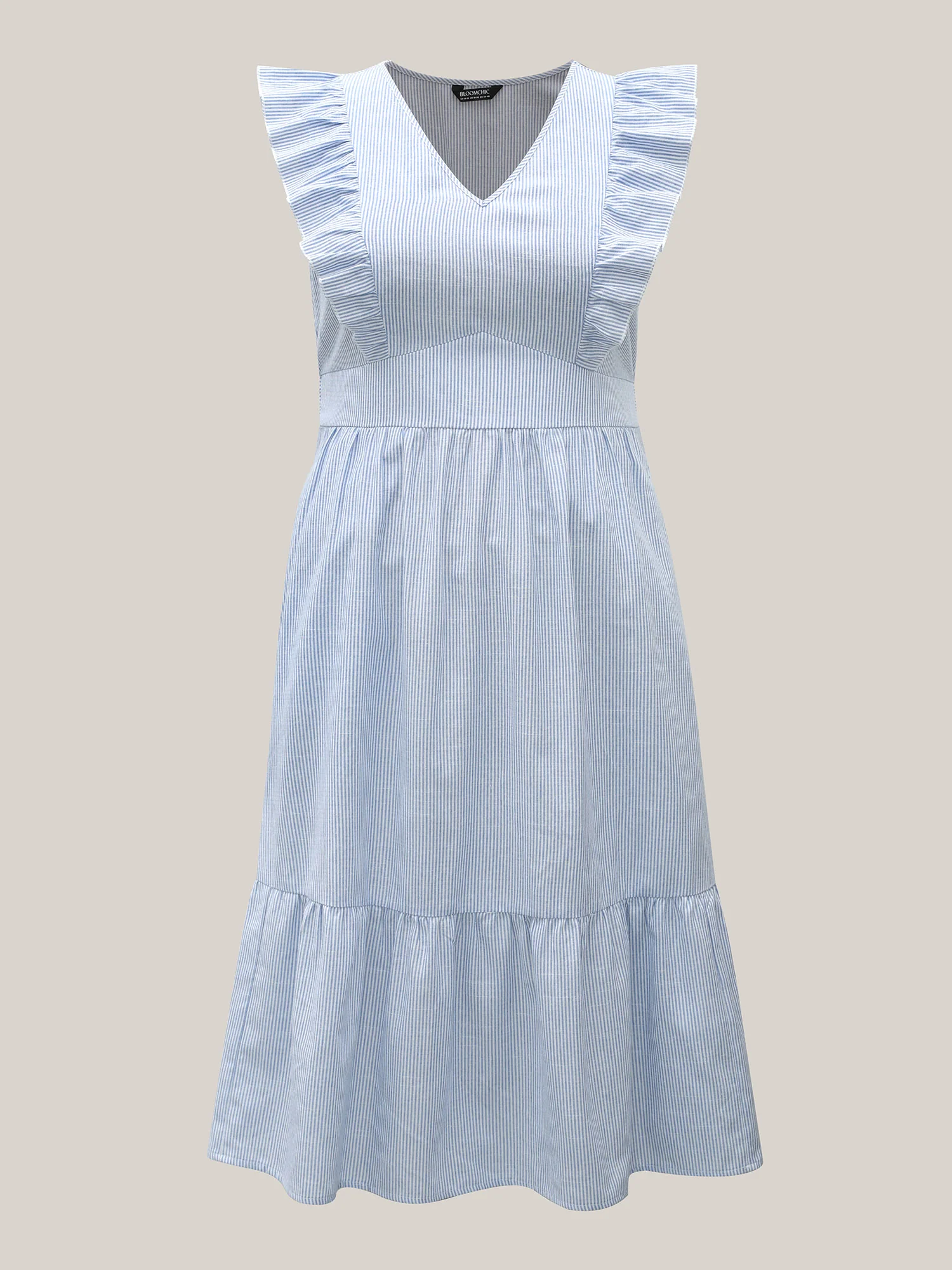 Ruffled Striped Print Triangular Waist Midi Dress - Image 8