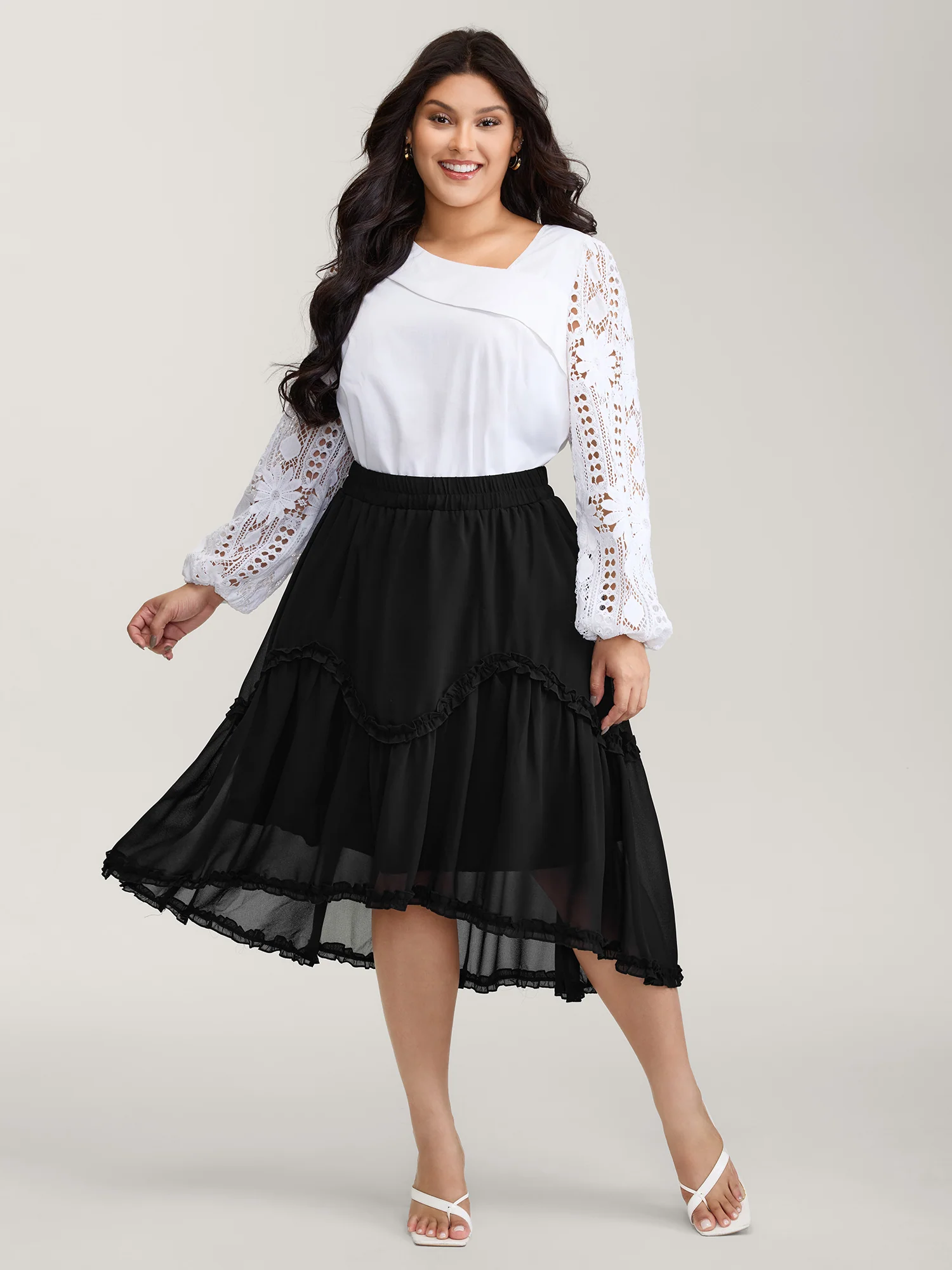 Ruffled Trim Sheer Midi Skirt - Image 2