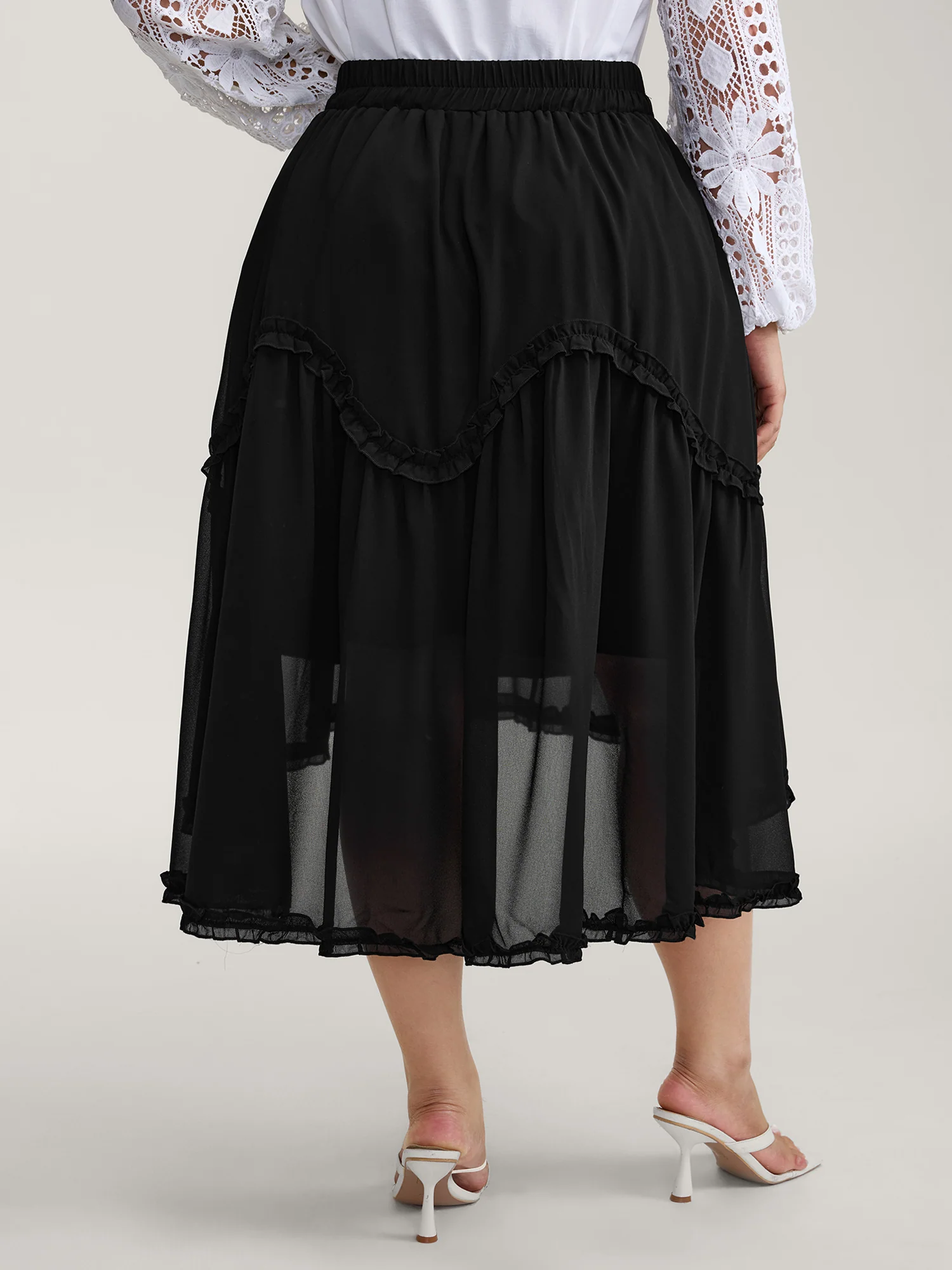 Ruffled Trim Sheer Midi Skirt - Image 6