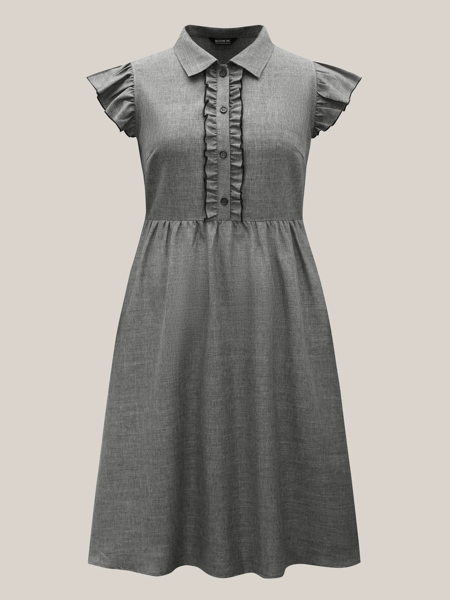 Ruffled Trim Shirt Collar Flared Midi Dress - Image 7