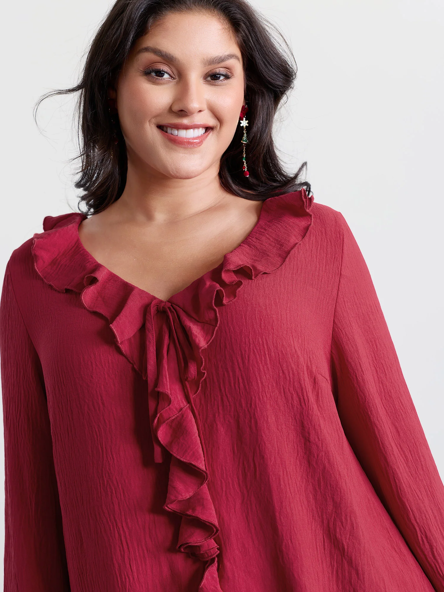 Ruffled V-Neck Curvy Edge Blouse - Image 2