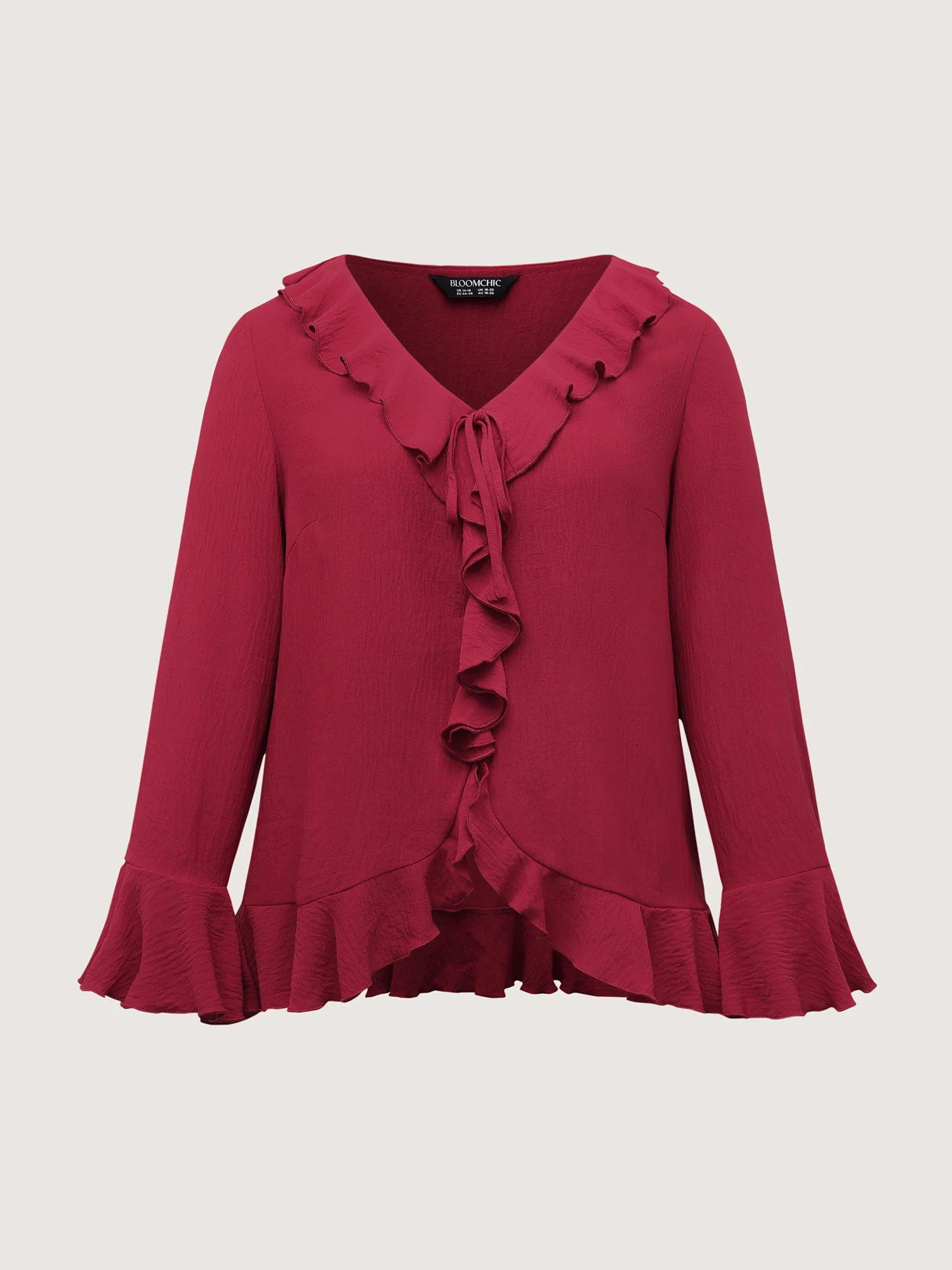 Ruffled V-Neck Curvy Edge Blouse - Image 8