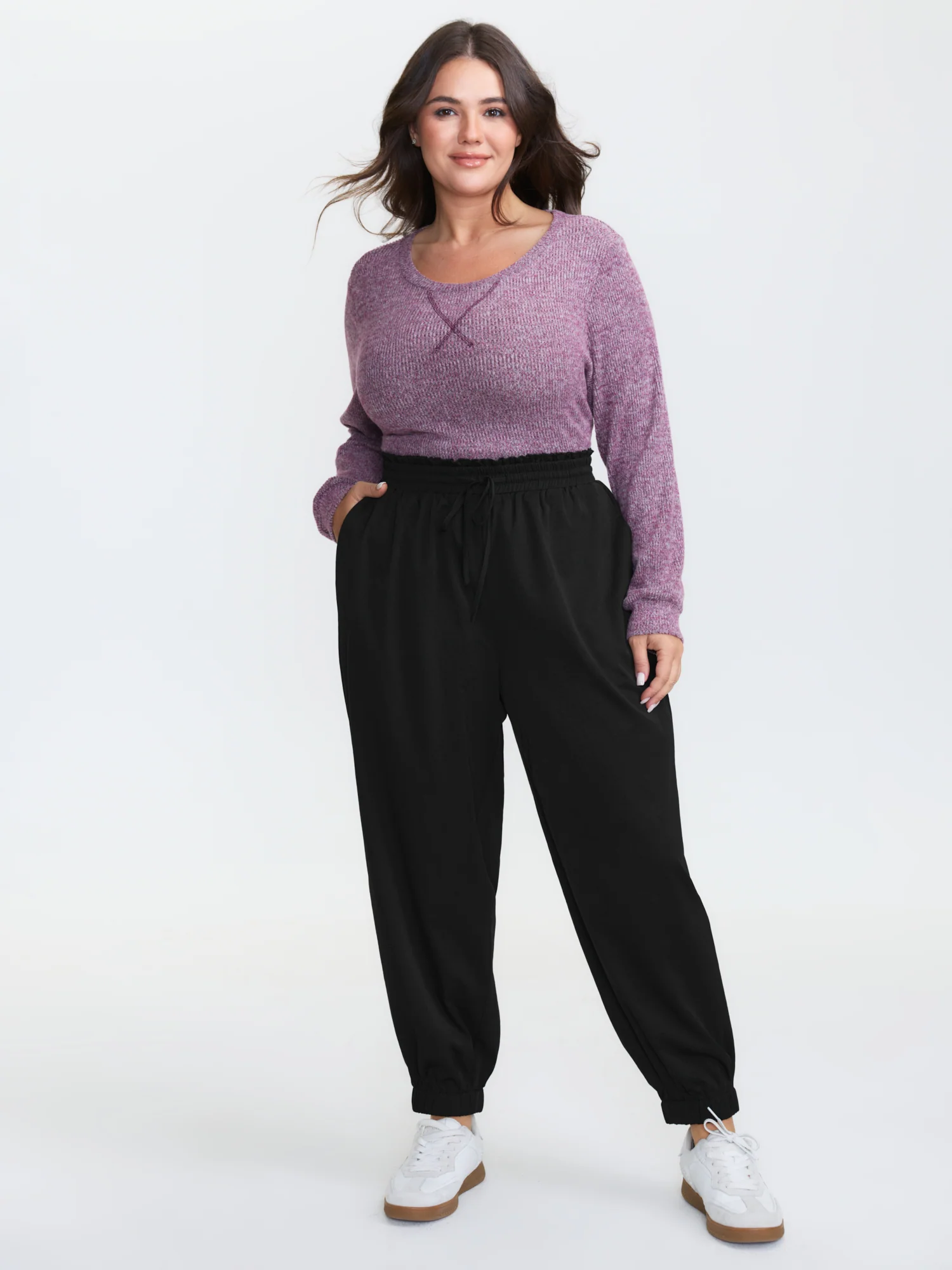Ruffled Waist Drawstring Tapered Pants - Image 2