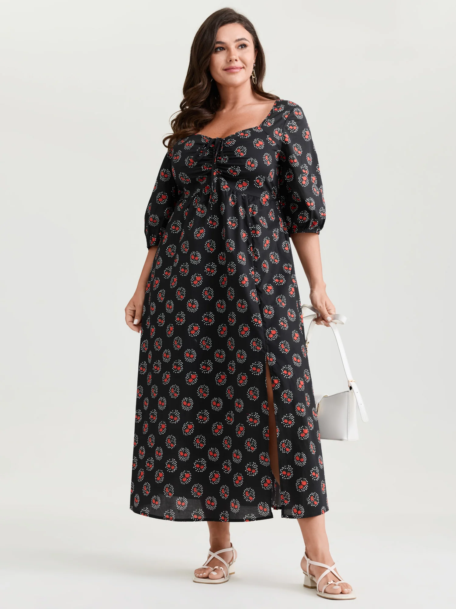 Cotton Rustic Tomato Print Front Center Slit Maxi Dress - Image 3