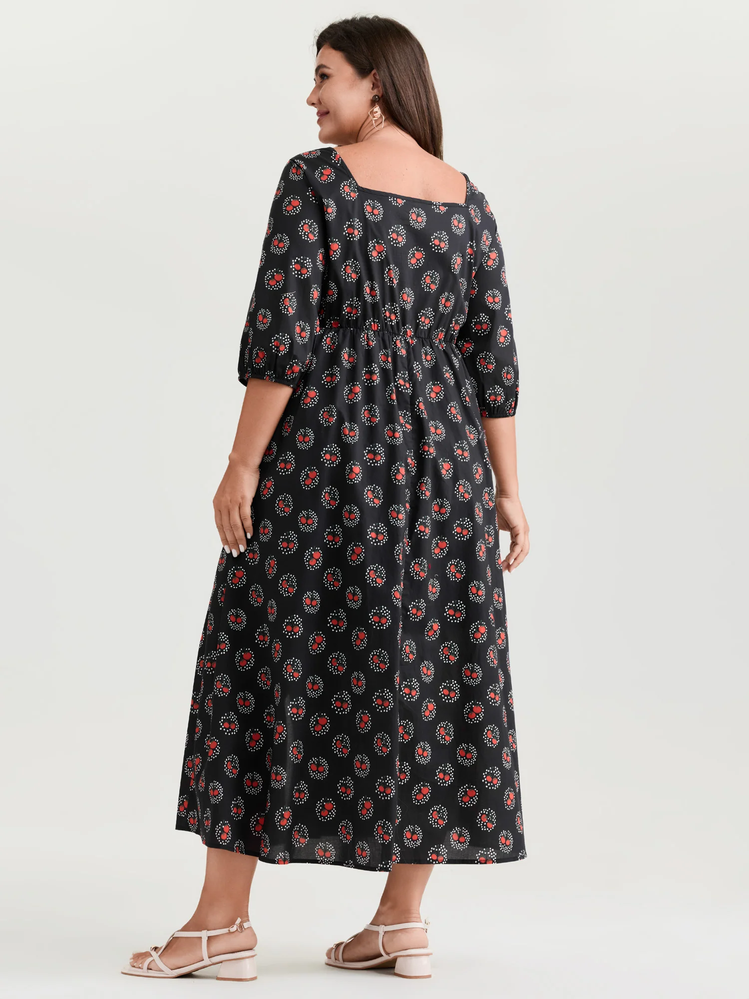 Cotton Rustic Tomato Print Front Center Slit Maxi Dress - Image 4
