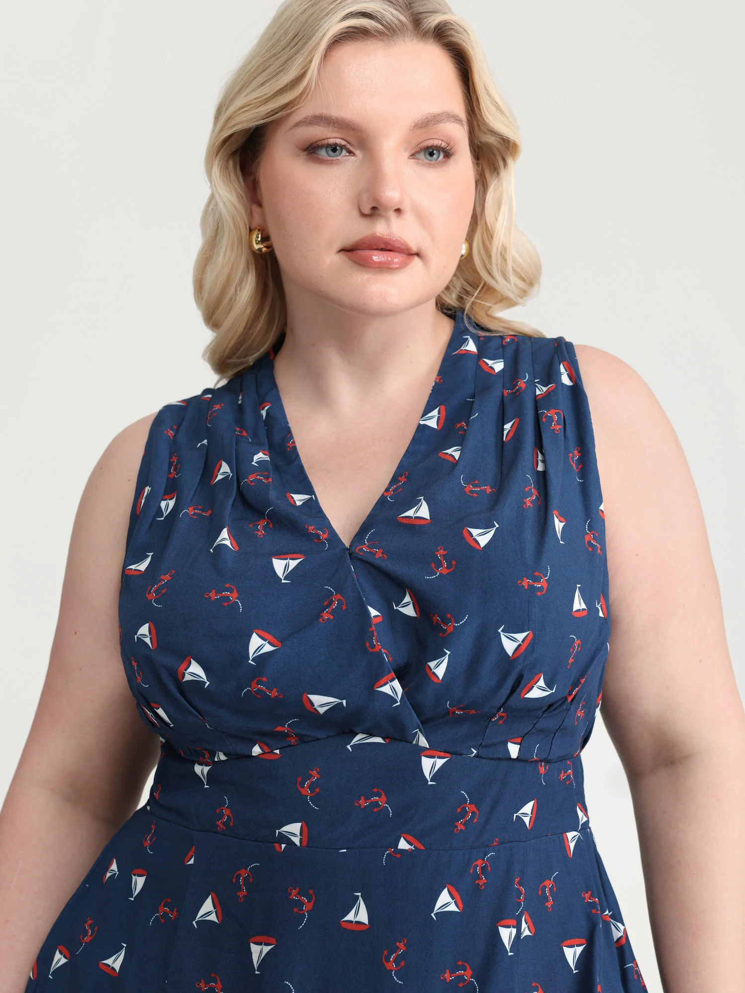 Sailing Print Collared Fit And Flare Knit Top - Image 2